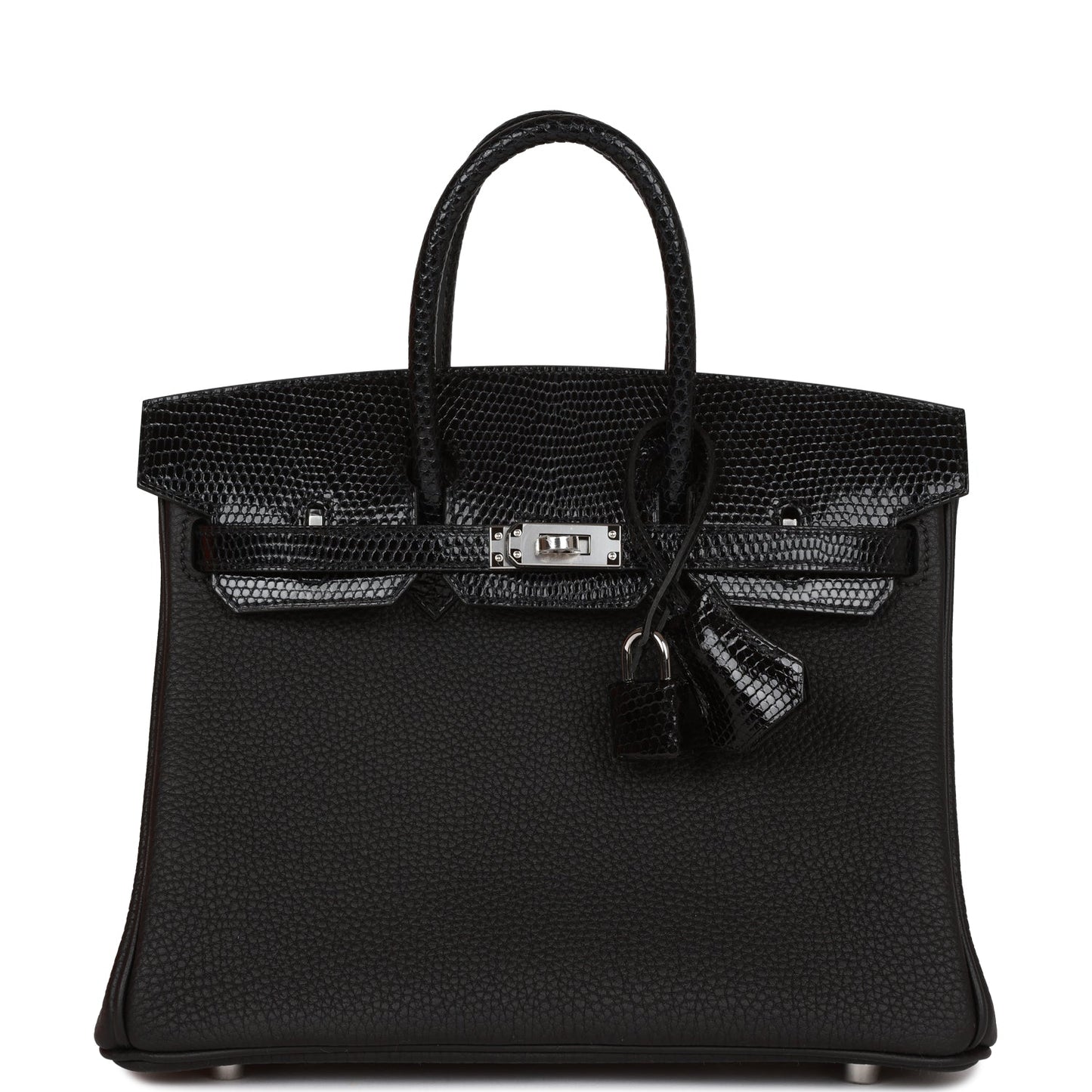 Luxury Hermes Birkin 25 Black Lizard and Togo Touch Palladium Hardware