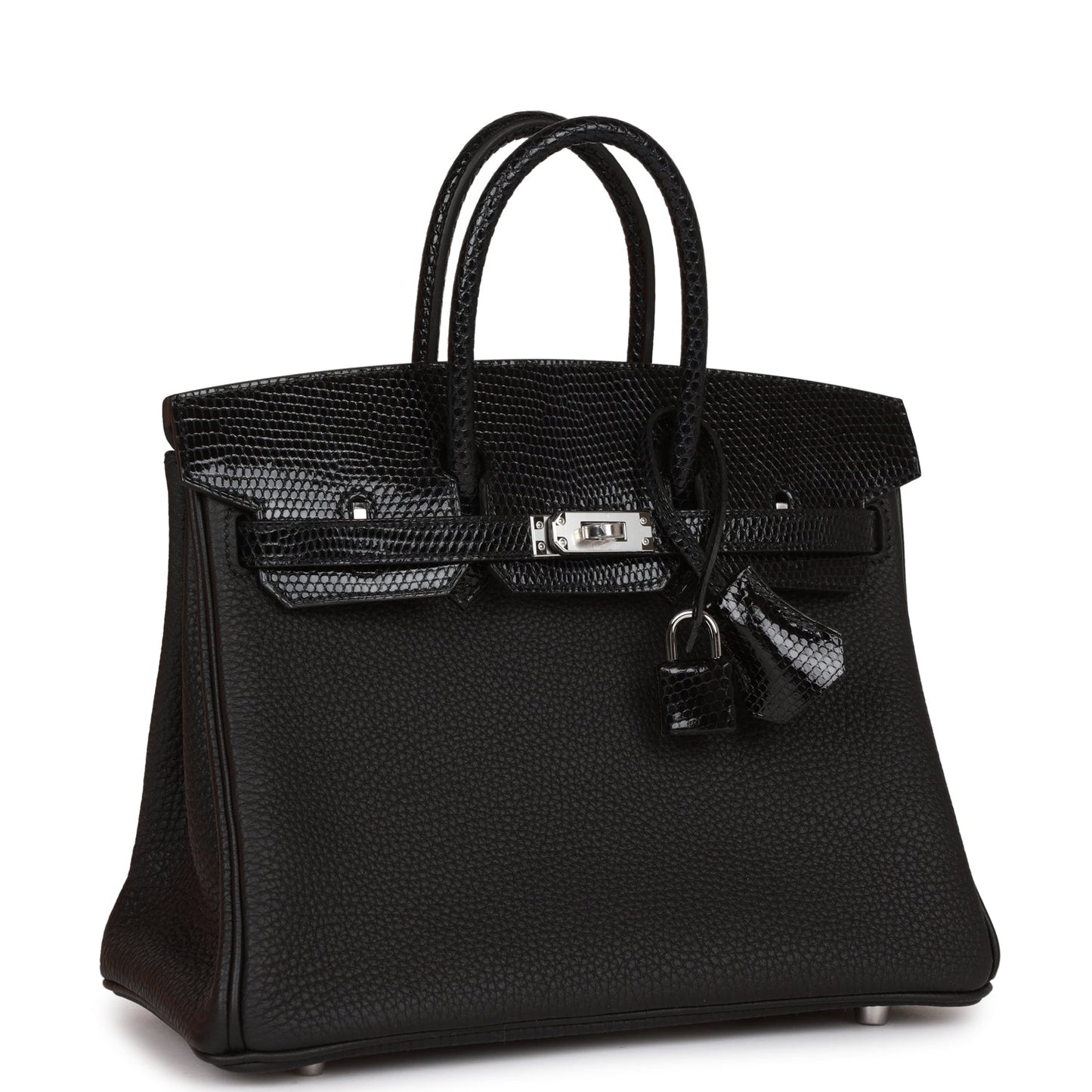 Luxury Hermes Birkin 25 Black Lizard and Togo Touch Palladium Hardware