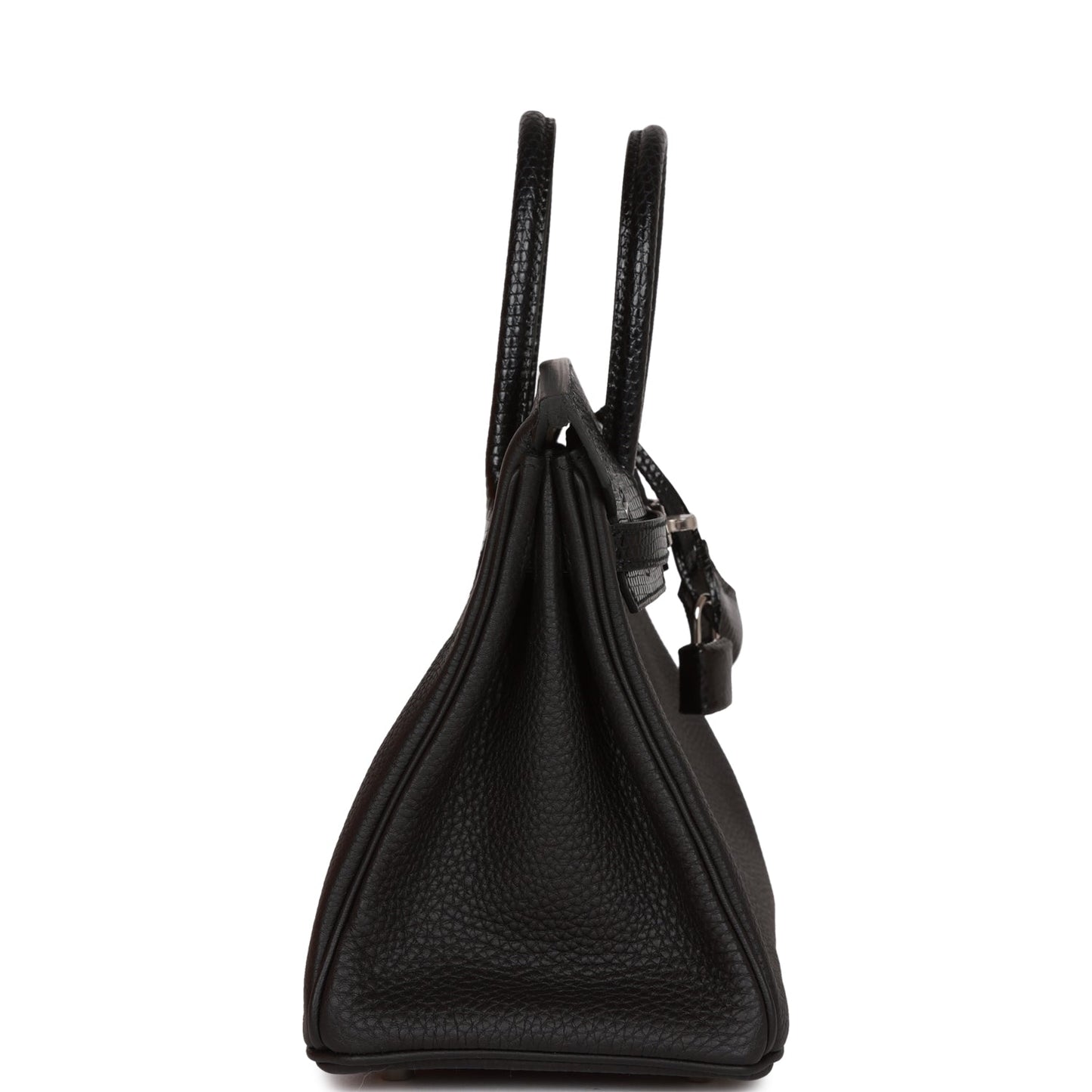 Luxury Hermes Birkin 25 Black Lizard and Togo Touch Palladium Hardware
