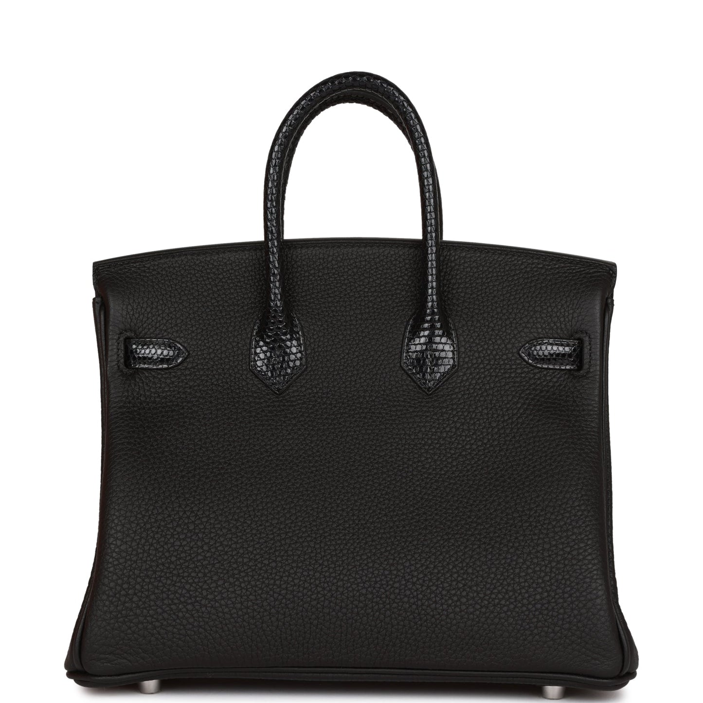 Luxury Hermes Birkin 25 Black Lizard and Togo Touch Palladium Hardware
