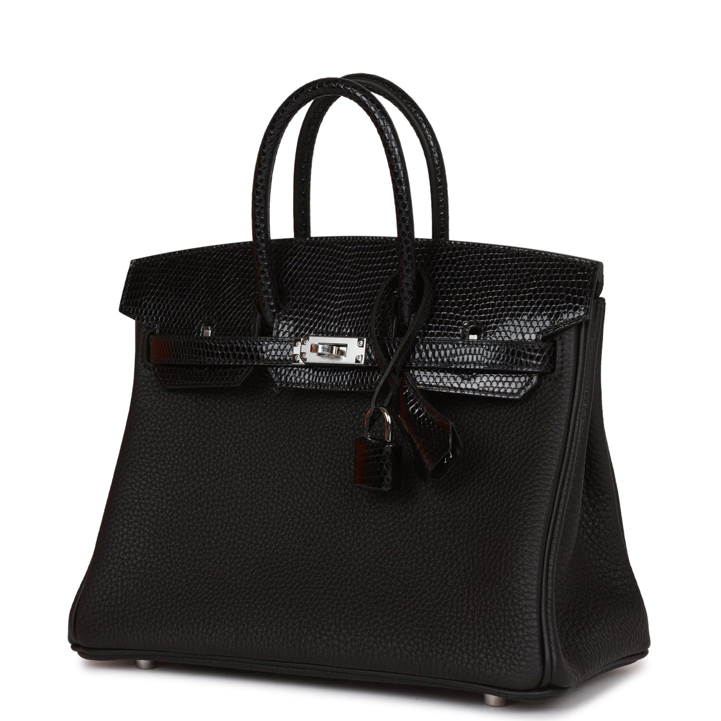 Luxury Hermes Birkin 25 Black Lizard and Togo Touch Palladium Hardware