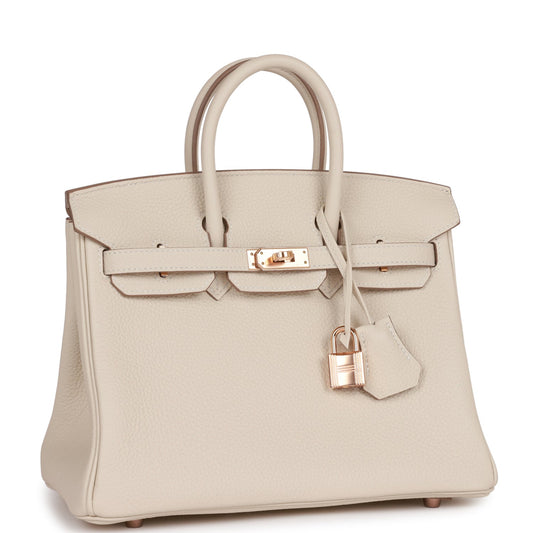 Luxury Hermes Birkin 25 Craie Togo Rose Gold Hardware