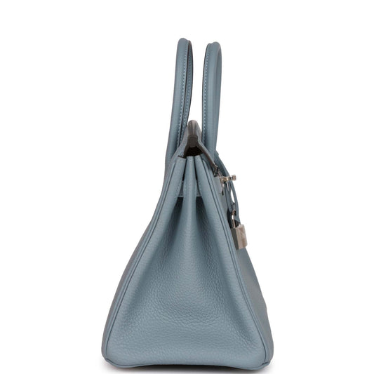 Luxury Hermes Birkin 25 Bleu Lin Verso Togo Palladium Hardware