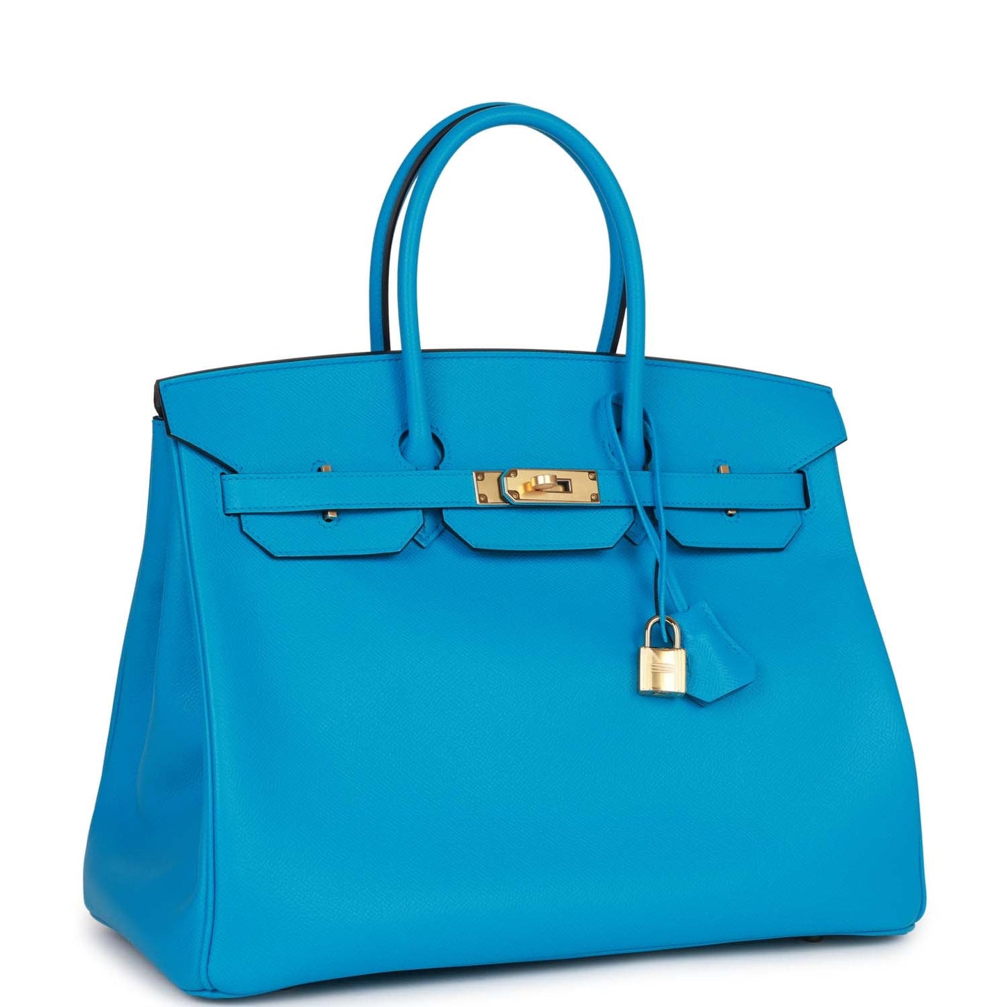 Luxury Hermes Birkin 35 Bleu Frida Epsom Gold Hardware