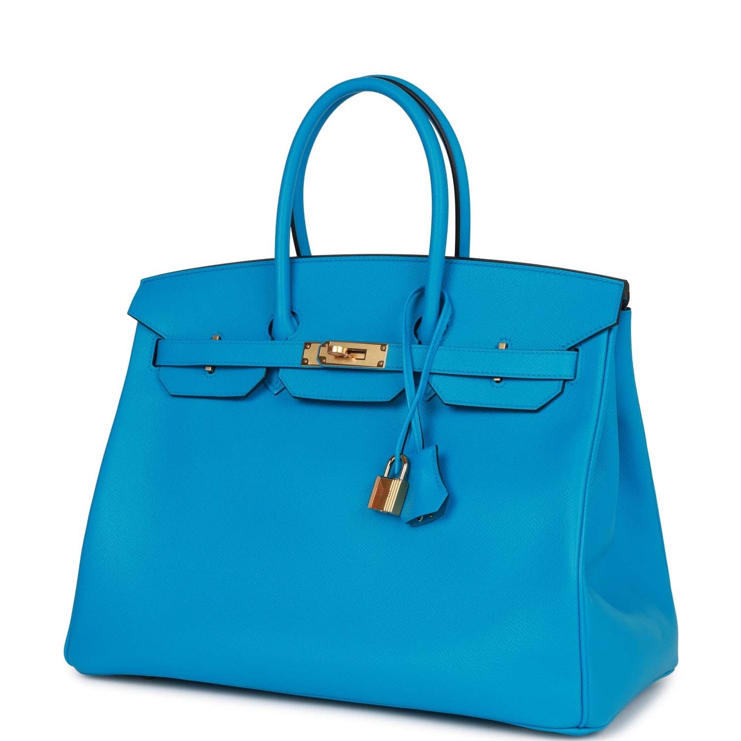 Luxury Hermes Birkin 35 Bleu Frida Epsom Gold Hardware