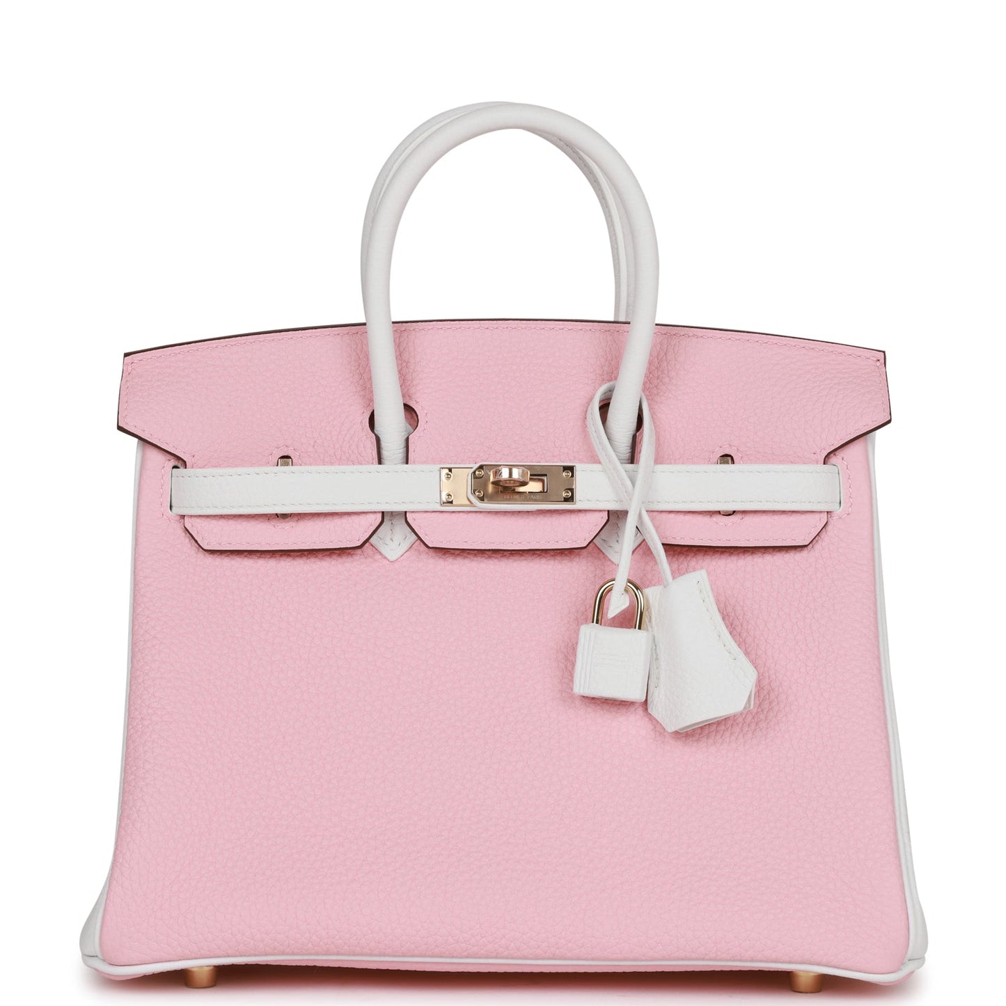 Luxury Hermes Special Order (HSS) Birkin 25 Rose Sakura and White Clemence Gold Hardware