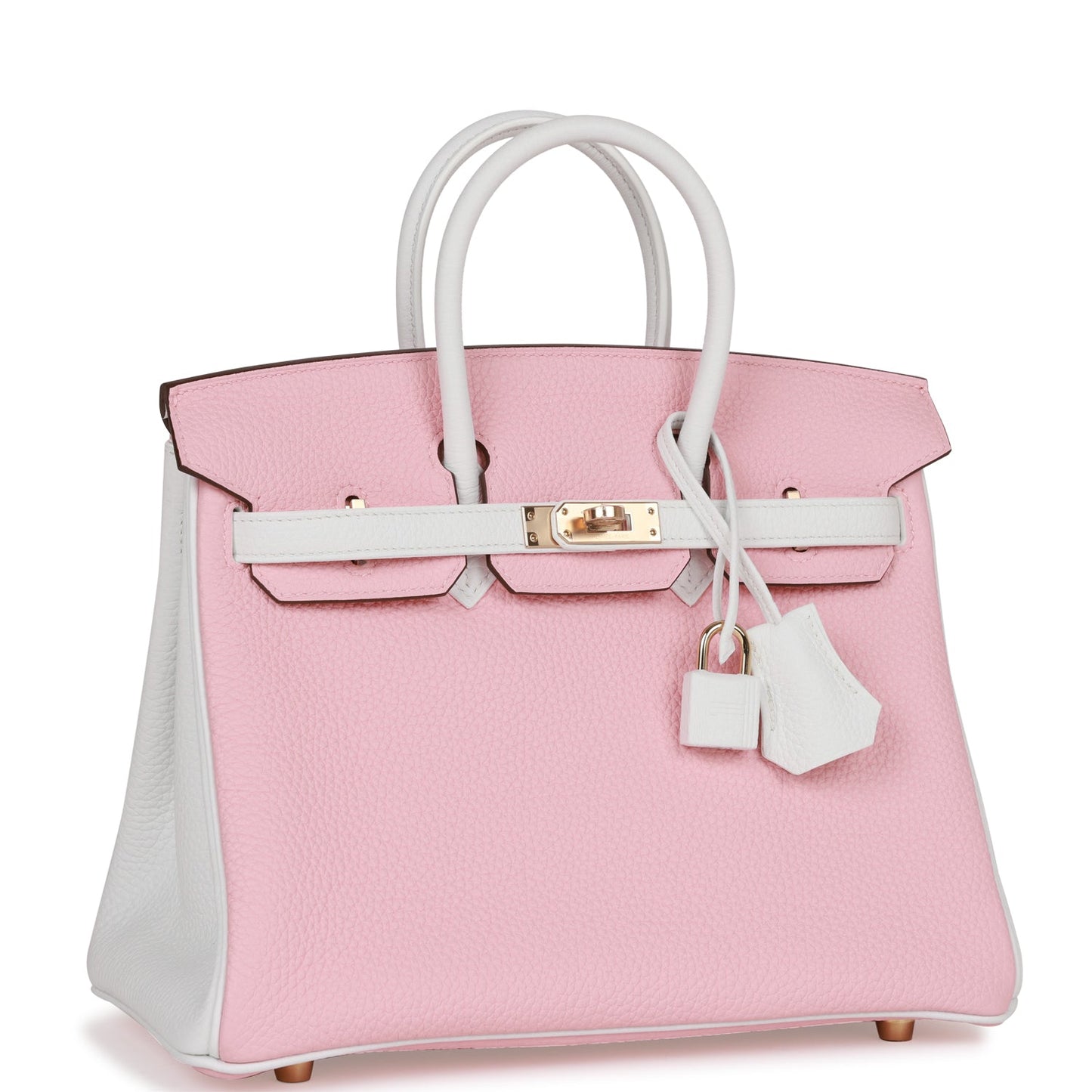 Luxury Hermes Special Order (HSS) Birkin 25 Rose Sakura and White Clemence Gold Hardware