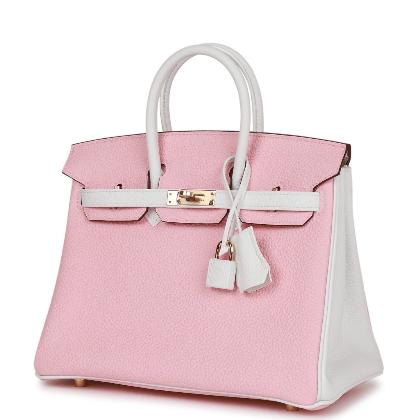 Luxury Hermes Special Order (HSS) Birkin 25 Rose Sakura and White Clemence Gold Hardware