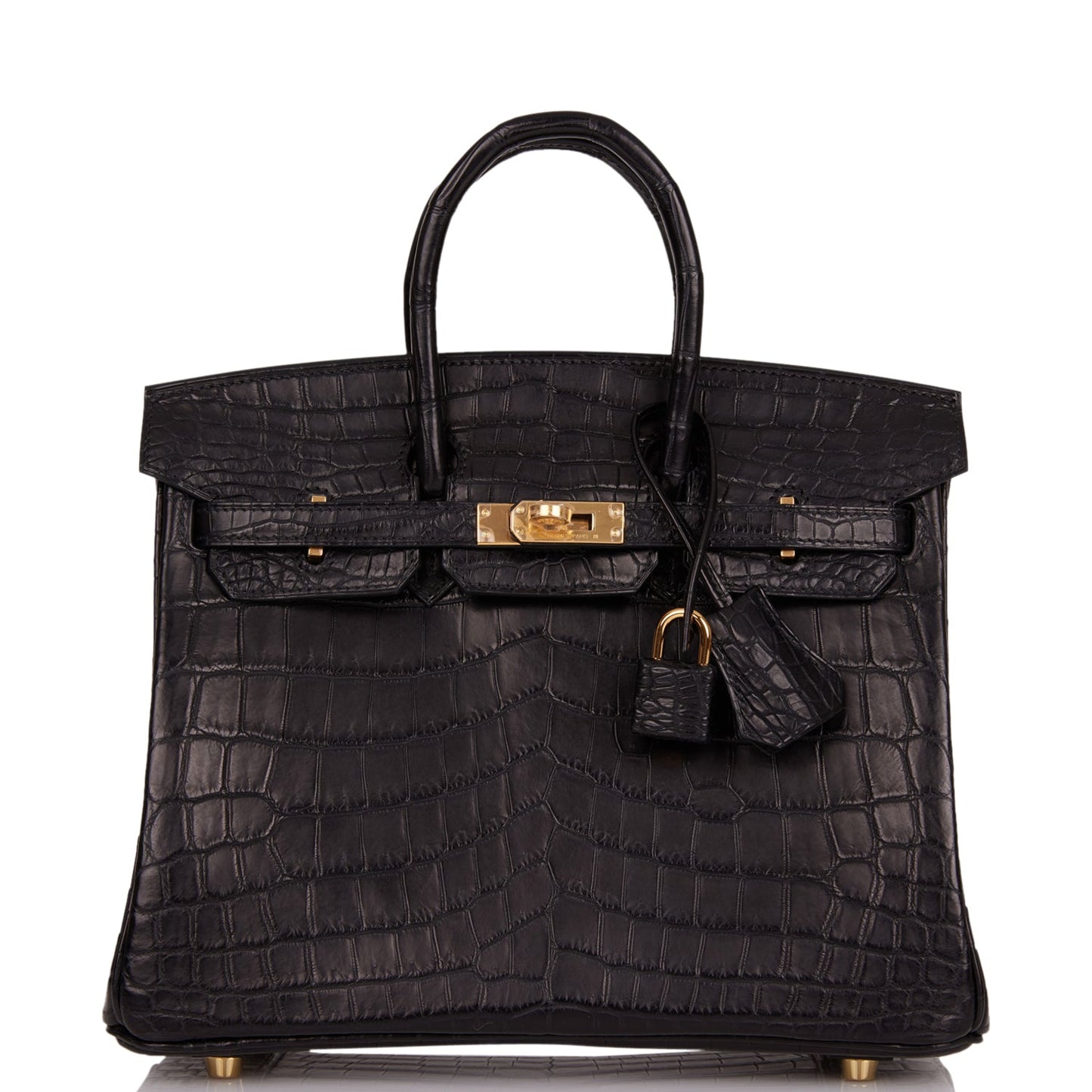Luxury Hermes Birkin 25 Black Matte Niloticus Crocodile Gold Hardware