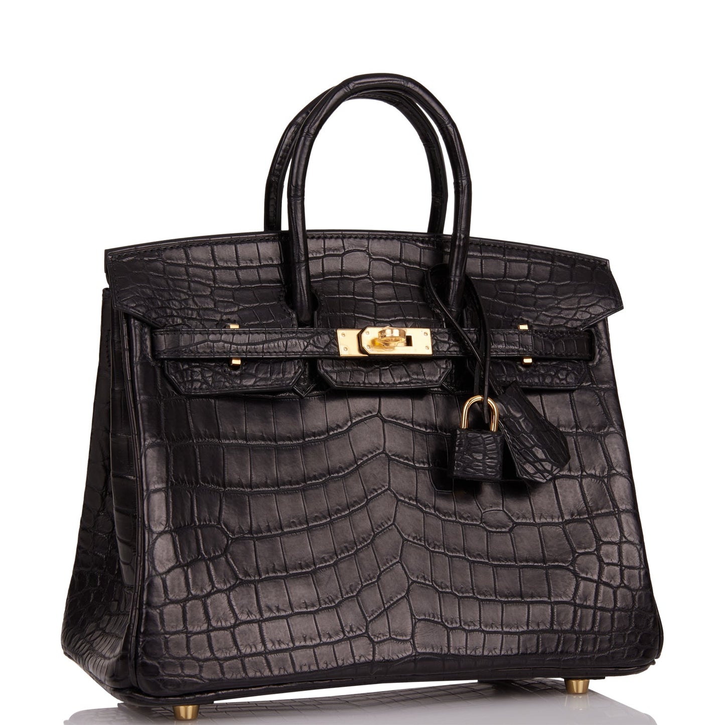 Luxury Hermes Birkin 25 Black Matte Niloticus Crocodile Gold Hardware