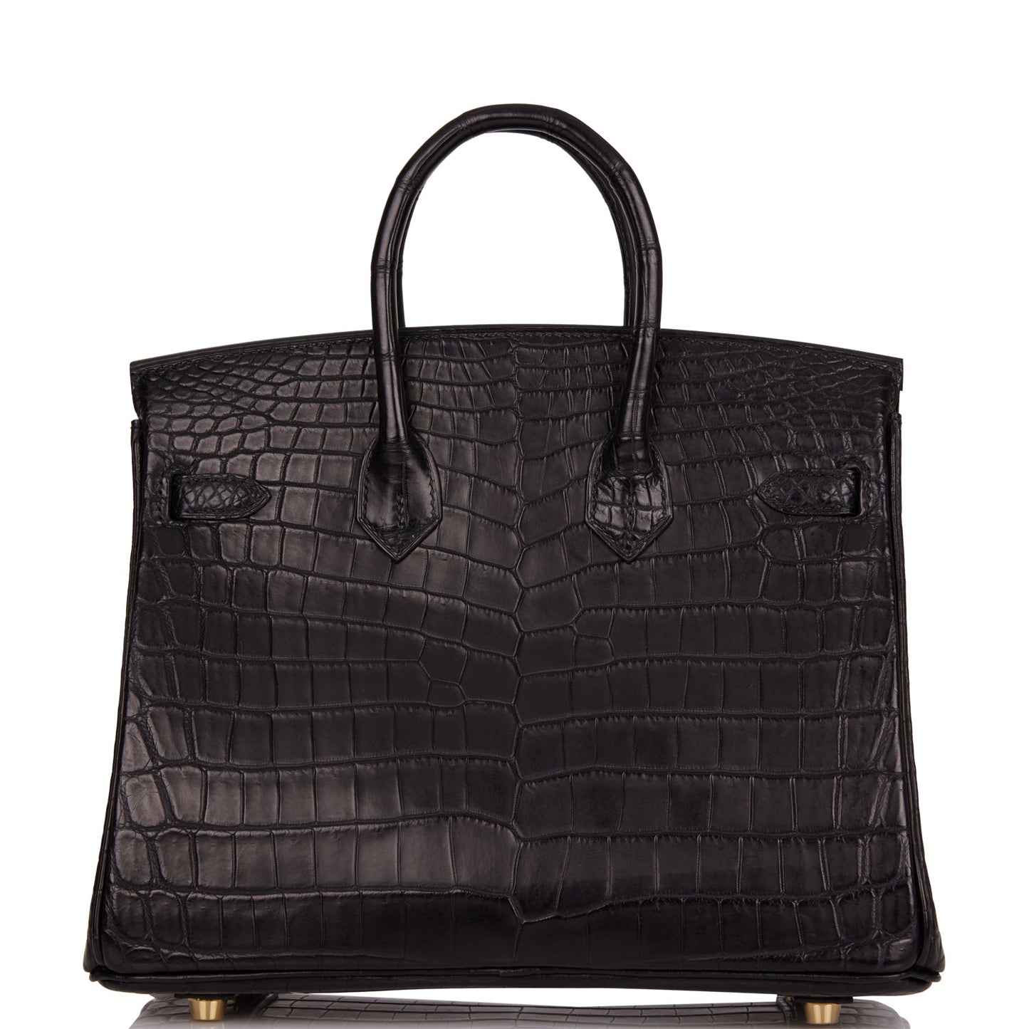 Luxury Hermes Birkin 25 Black Matte Niloticus Crocodile Gold Hardware
