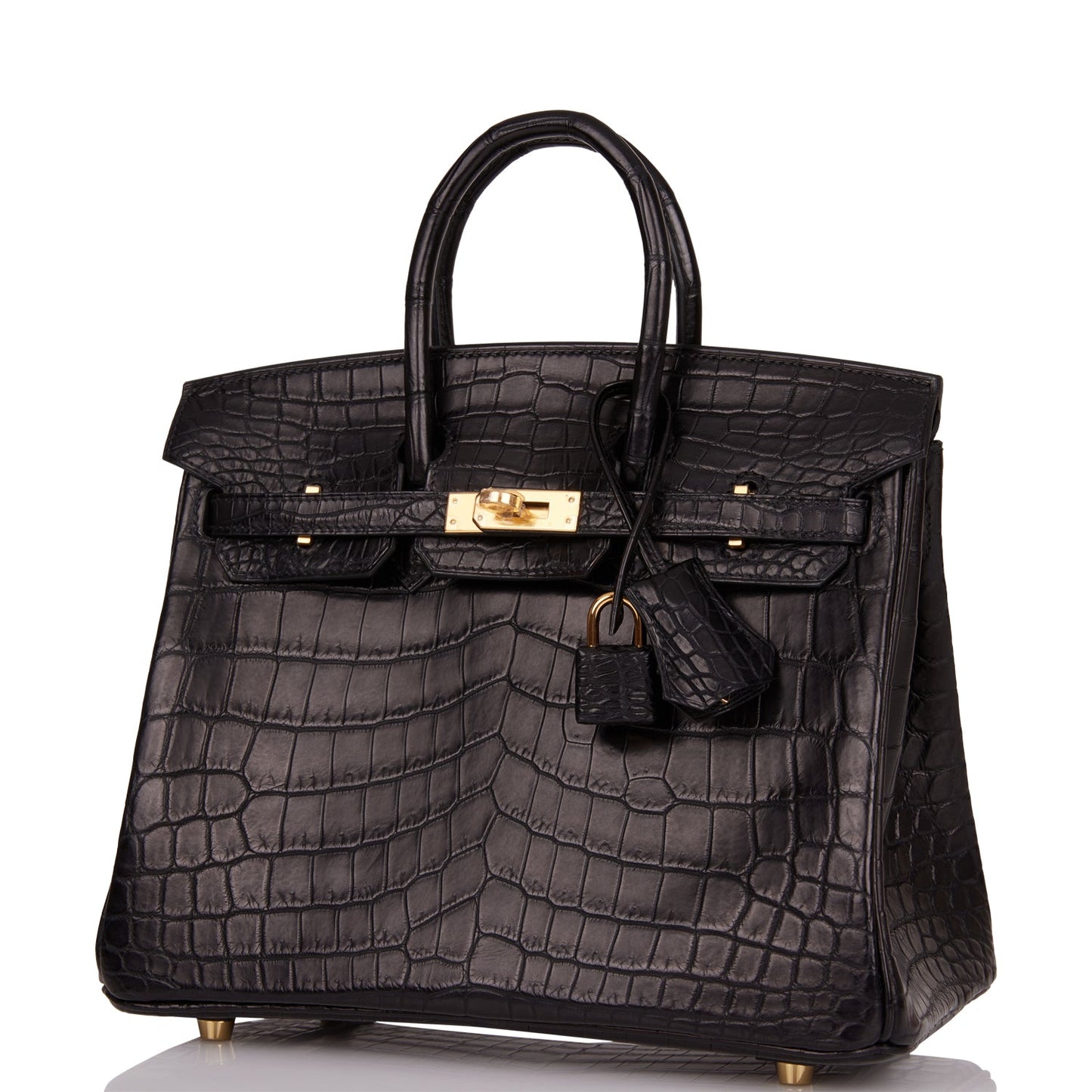 Luxury Hermes Birkin 25 Black Matte Niloticus Crocodile Gold Hardware