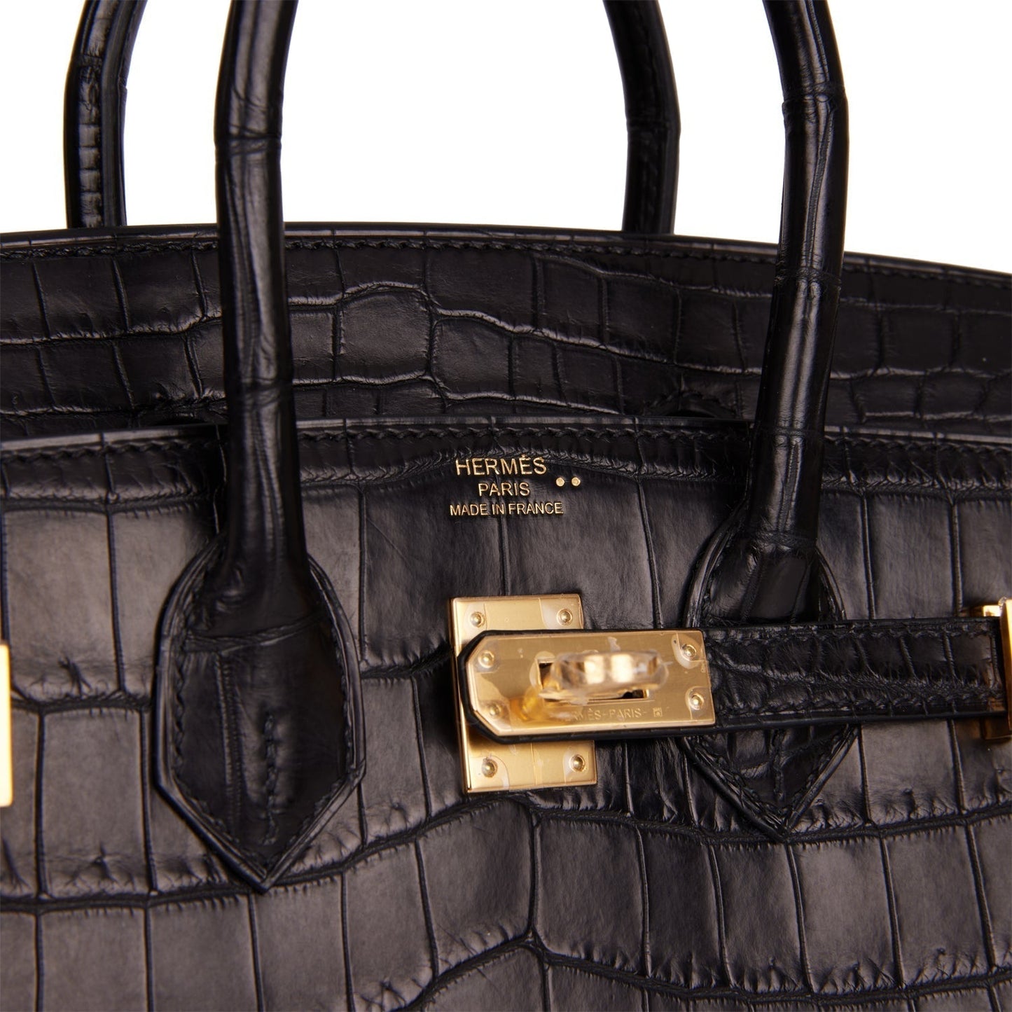 Luxury Hermes Birkin 25 Black Matte Niloticus Crocodile Gold Hardware
