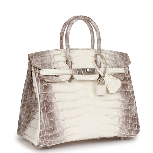 Luxury Hermes Birkin 25 Himalaya Niloticus Crocodile Palladium Hardware