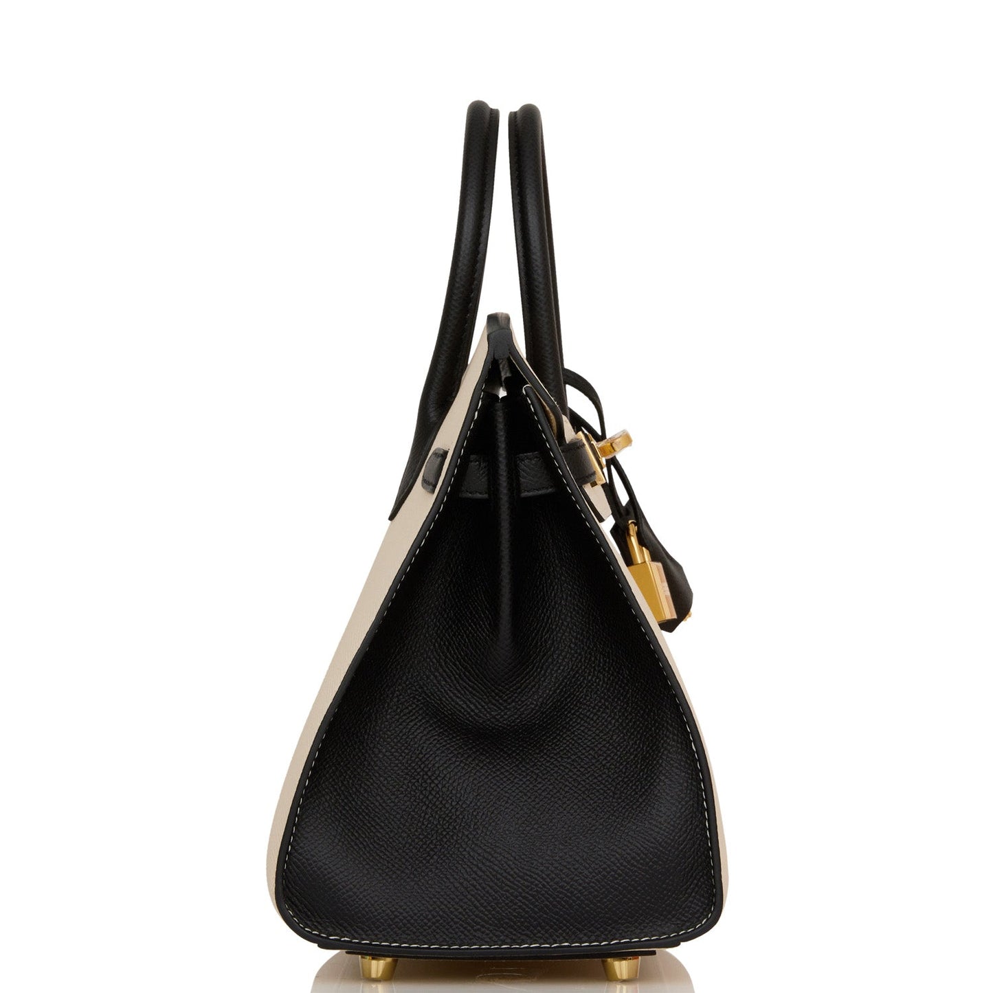 Luxury Hermes Special Order (HSS) Birkin Sellier 25 Craie and Black Epsom Gold Hardware