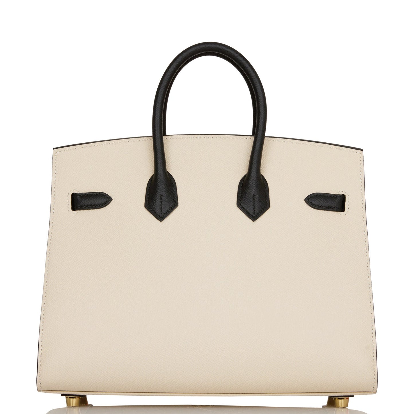 Luxury Hermes Special Order (HSS) Birkin Sellier 25 Craie and Black Epsom Gold Hardware