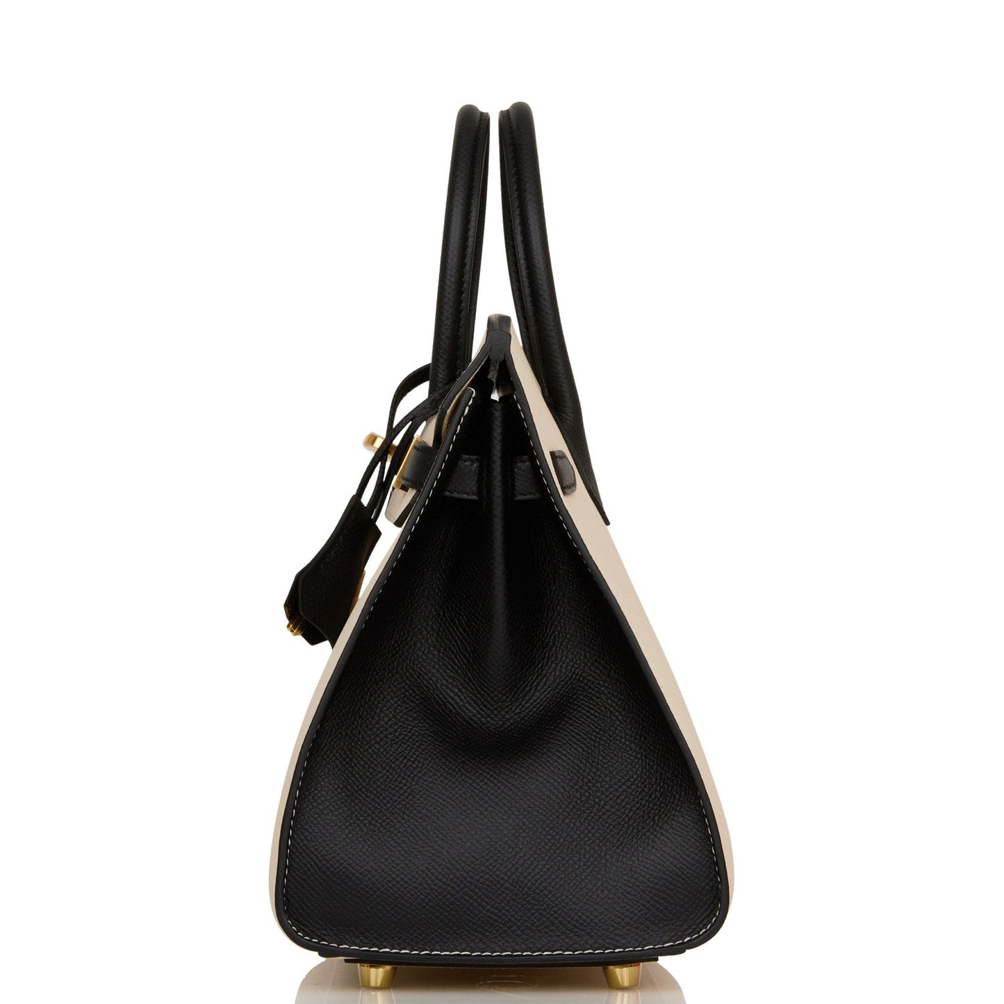 Luxury Hermes Special Order (HSS) Birkin Sellier 25 Craie and Black Epsom Gold Hardware