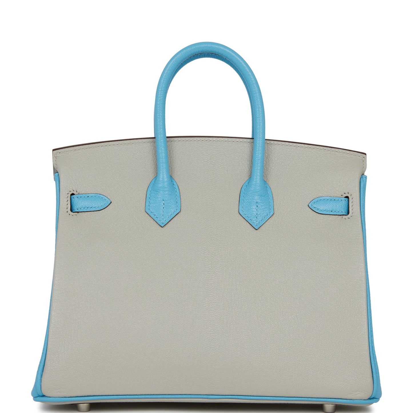 Luxury Hermes Special Order (HSS) Birkin 25 Gris Perle and Bleu du Nord Chèvre Brushed Palladium Hardware