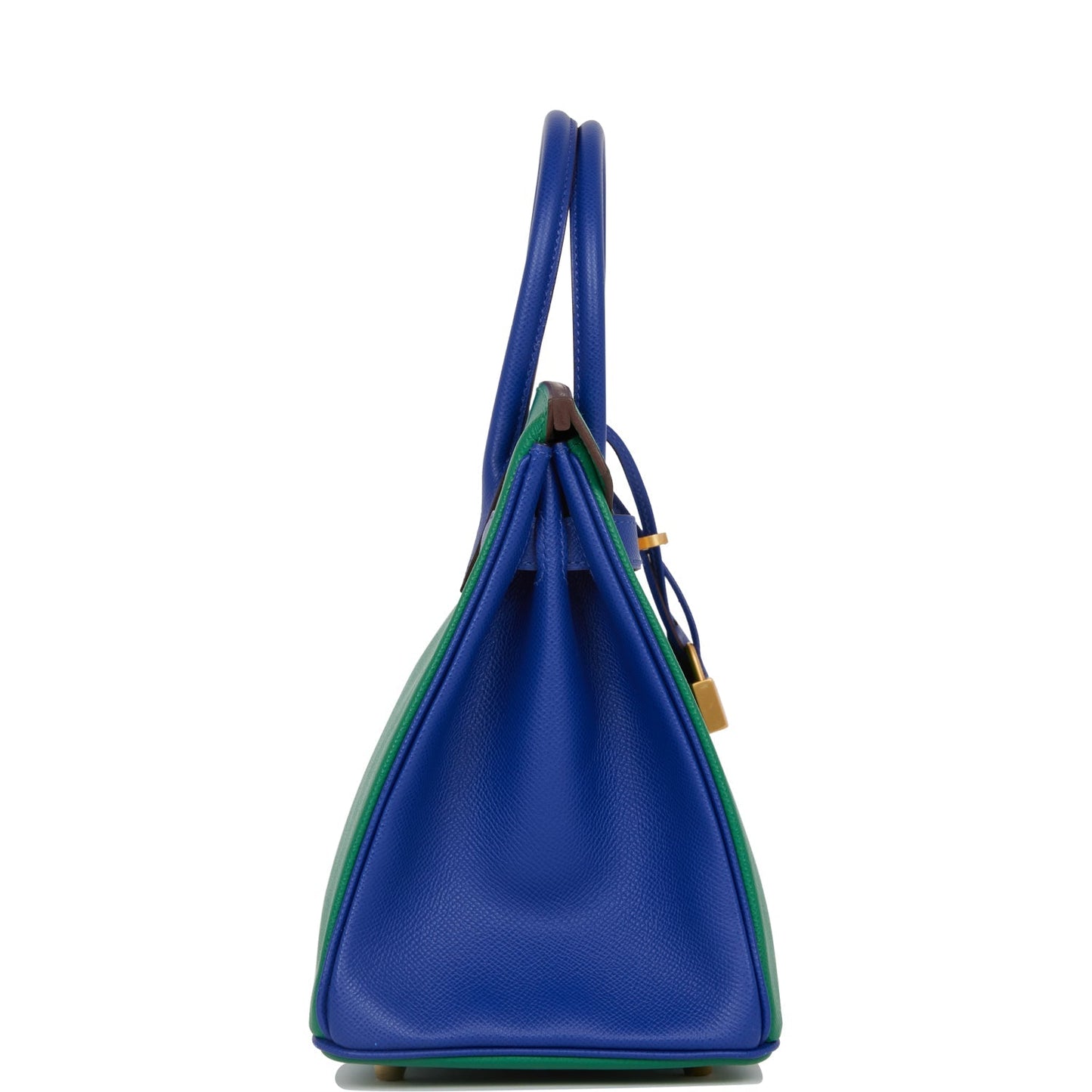 Luxury Hermes Special Order (HSS) Birkin 30 Vert Verone and Bleu Electric Epsom Brushed Gold Hardware
