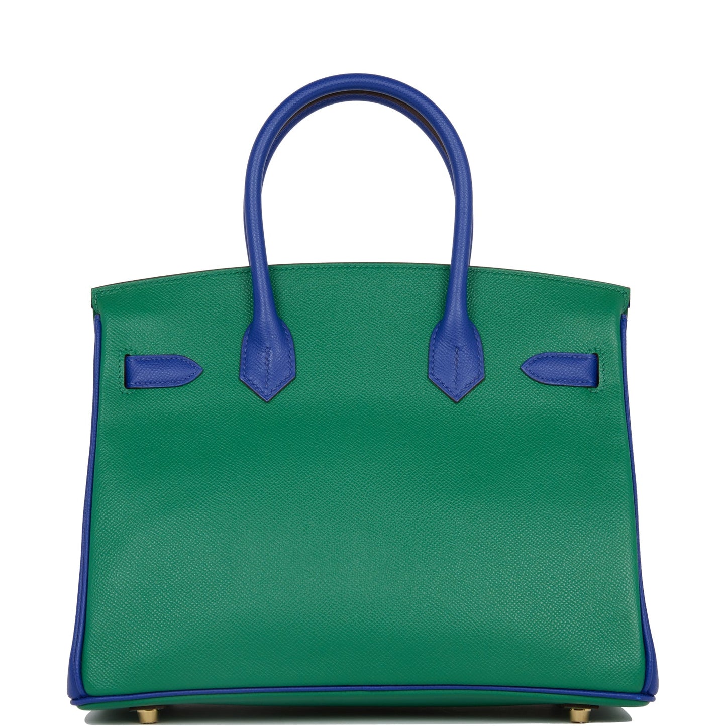 Luxury Hermes Special Order (HSS) Birkin 30 Vert Verone and Bleu Electric Epsom Brushed Gold Hardware