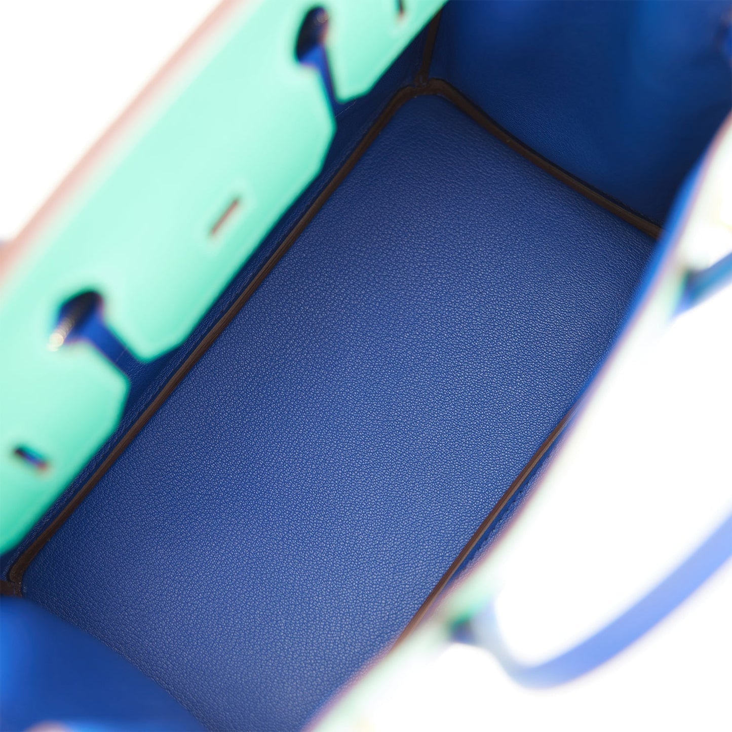 Luxury Hermes Special Order (HSS) Birkin 30 Vert Verone and Bleu Electric Epsom Brushed Gold Hardware