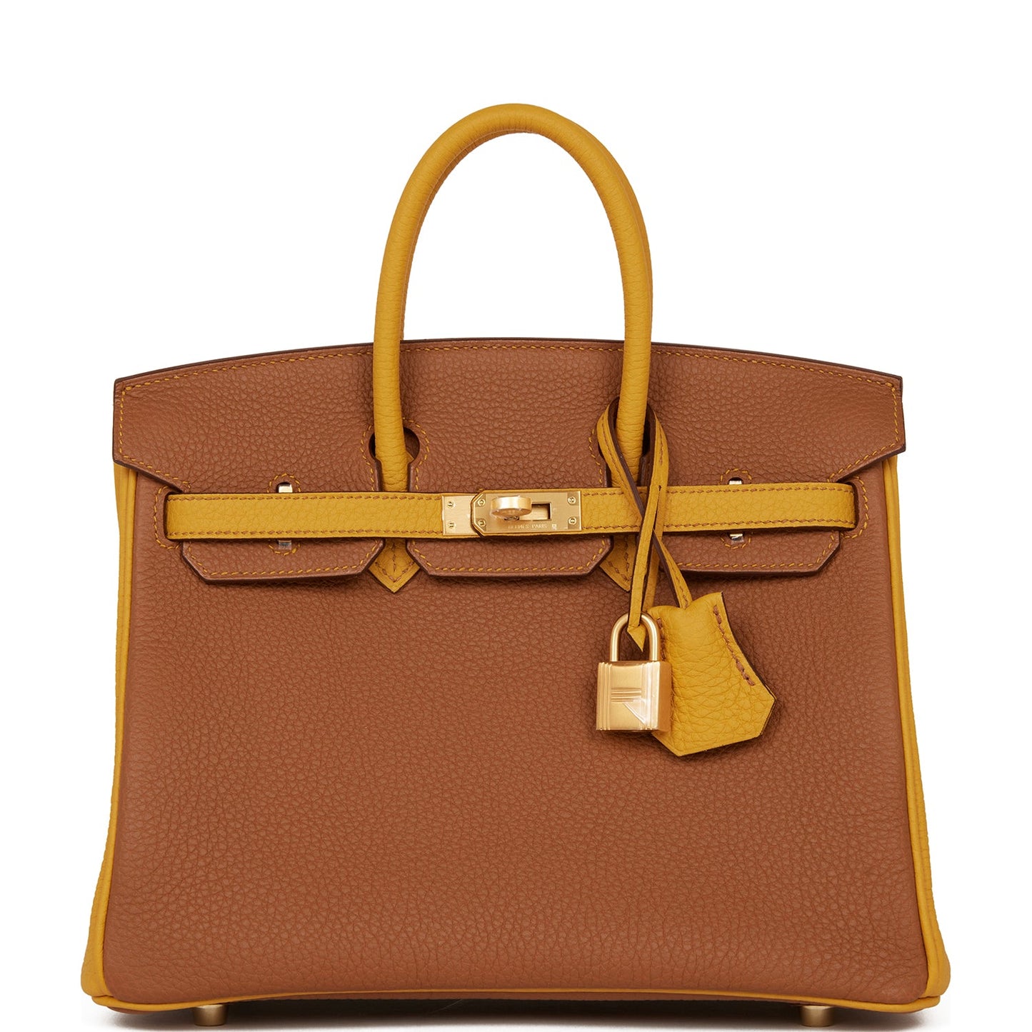 Luxury Hermes Special Order (HSS) Birkin 25 Gold and Jaune Ambre Togo Brushed Gold Hardware