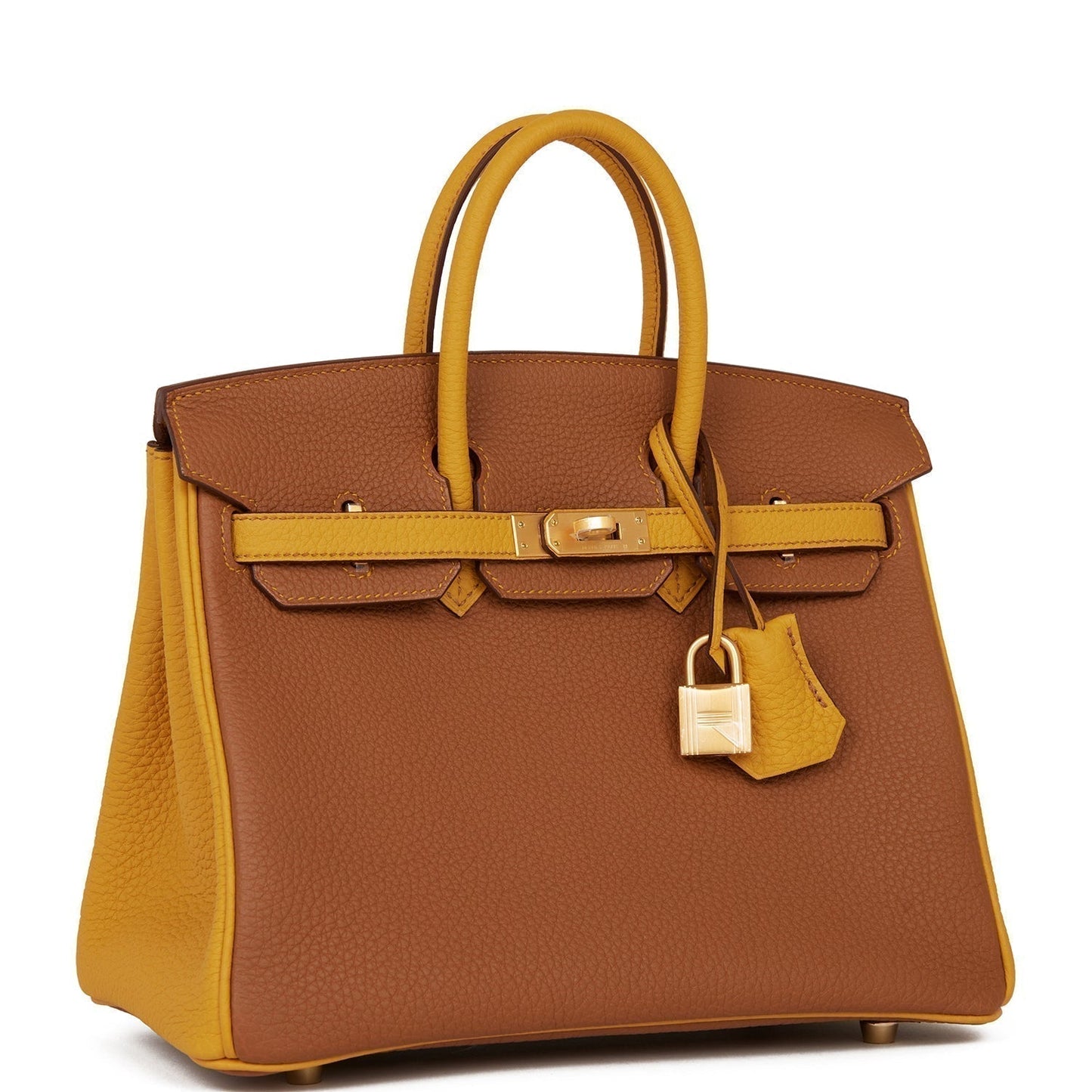 Luxury Hermes Special Order (HSS) Birkin 25 Gold and Jaune Ambre Togo Brushed Gold Hardware