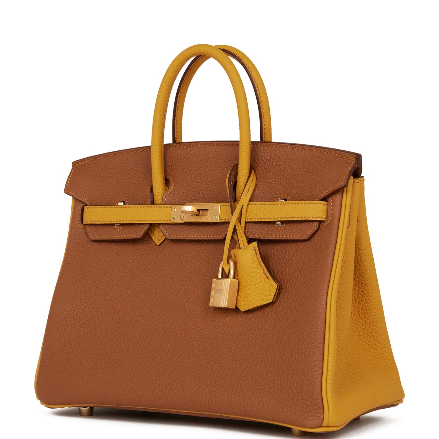 Luxury Hermes Special Order (HSS) Birkin 25 Gold and Jaune Ambre Togo Brushed Gold Hardware