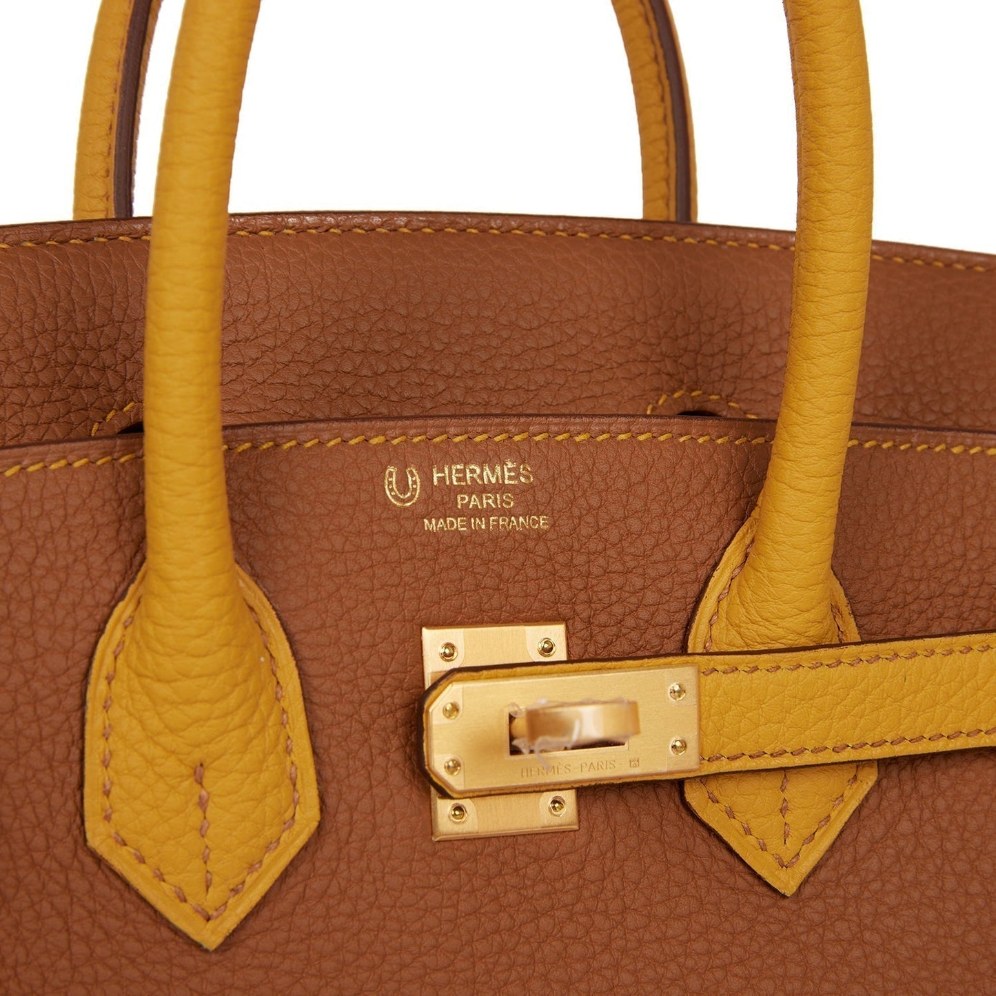 Luxury Hermes Special Order (HSS) Birkin 25 Gold and Jaune Ambre Togo Brushed Gold Hardware