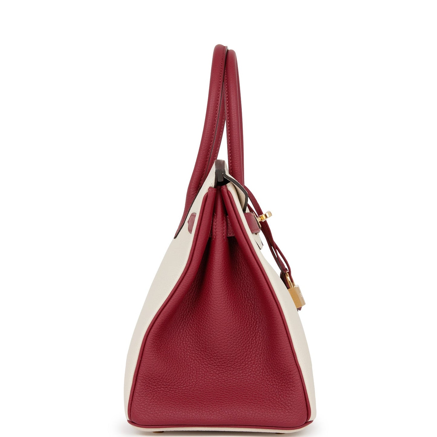 Luxury Hermes Special Order (HSS) Birkin 30 Craie and Rouge Grenat Togo Permabrass Hardware
