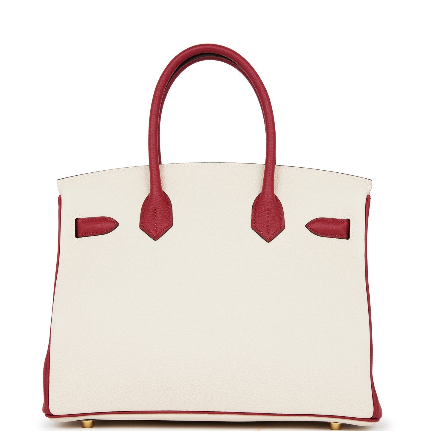 Luxury Hermes Special Order (HSS) Birkin 30 Craie and Rouge Grenat Togo Permabrass Hardware