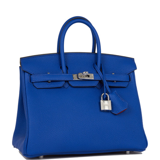 Luxury Hermes Birkin 25 Bleu Royal Verso Togo Palladium Hardware