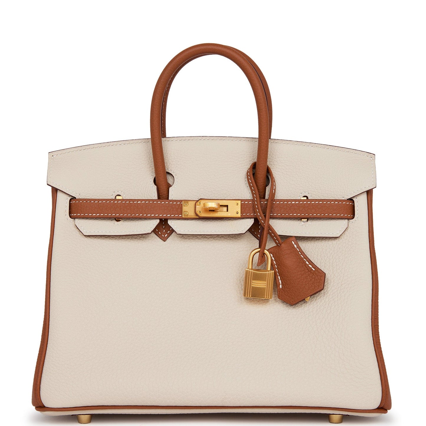 Luxury Hermes Special Order (HSS) Birkin 25 Craie and Gold Togo Brushed Gold Hardware