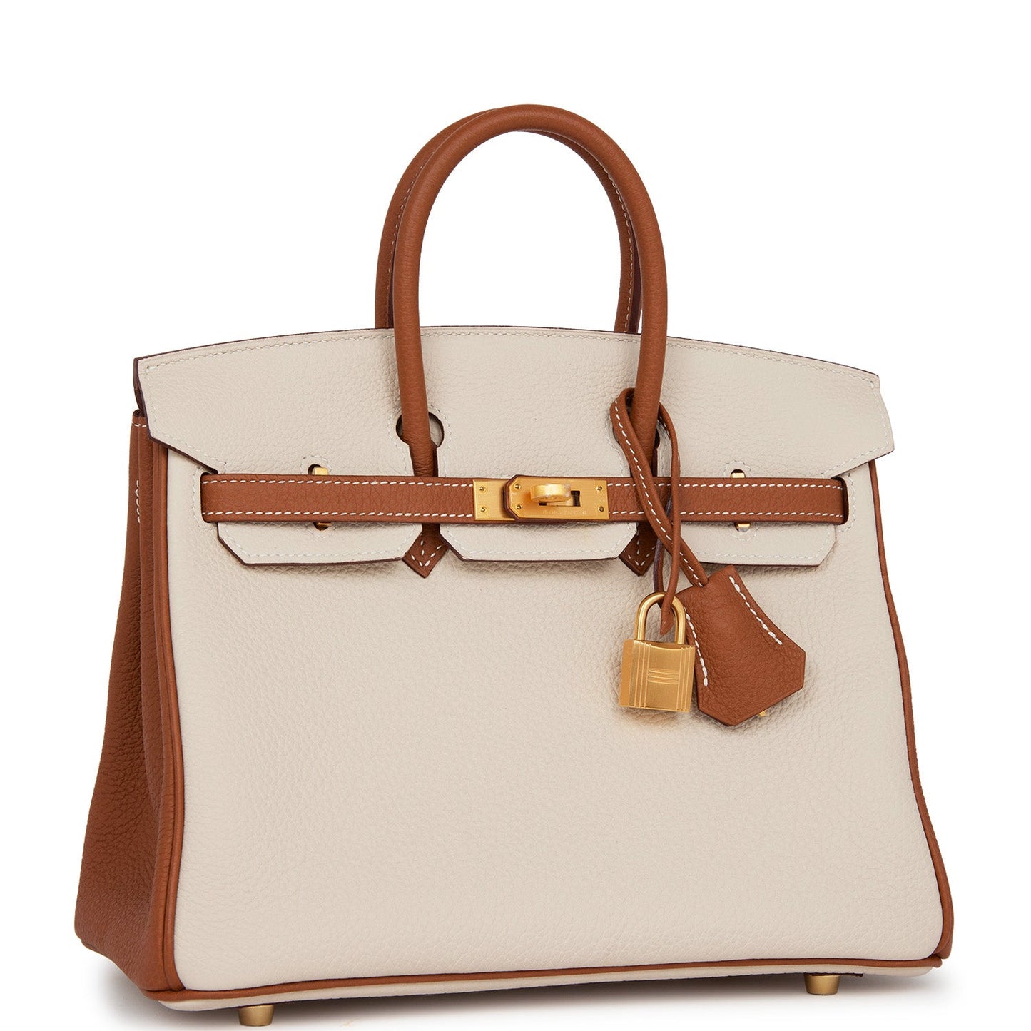 Luxury Hermes Special Order (HSS) Birkin 25 Craie and Gold Togo Brushed Gold Hardware