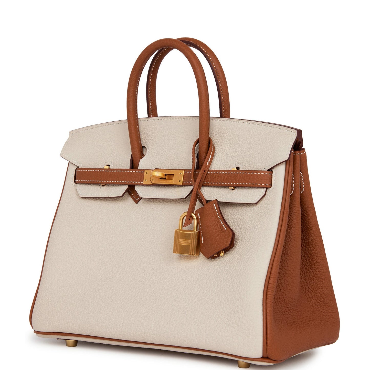Luxury Hermes Special Order (HSS) Birkin 25 Craie and Gold Togo Brushed Gold Hardware