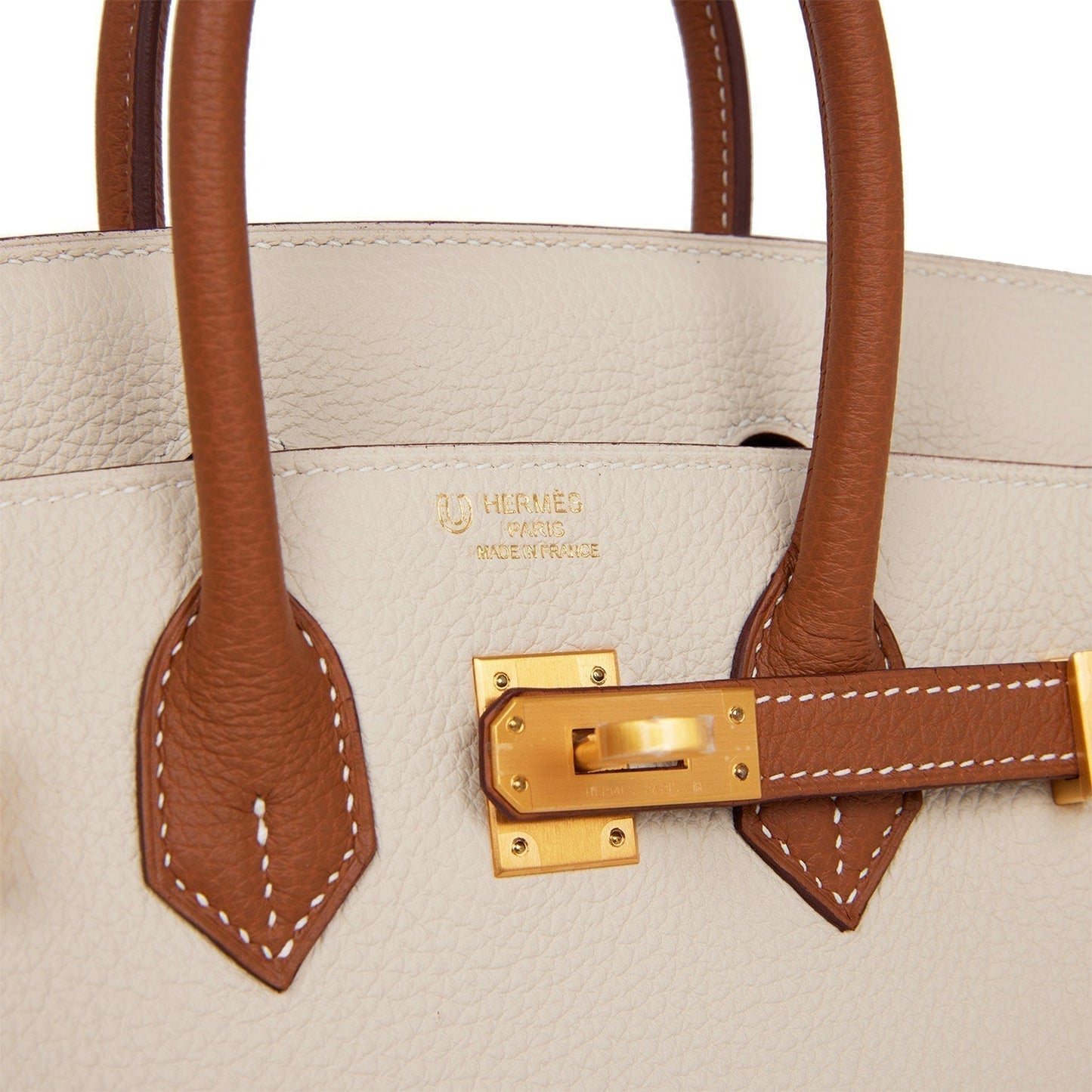 Luxury Hermes Special Order (HSS) Birkin 25 Craie and Gold Togo Brushed Gold Hardware
