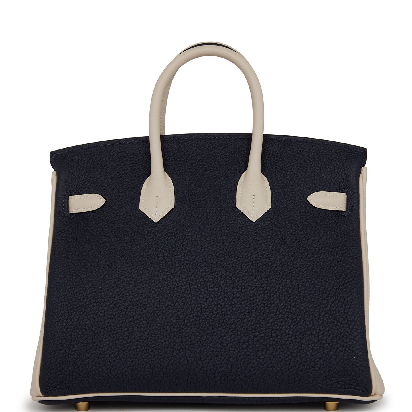Luxury Hermes Special Order (HSS) Birkin 25 Bleu Nuit and Craie Togo Gold Hardware