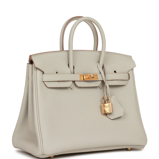 Luxury Hermes Birkin 25 Gris Perle Togo Gold Hardware