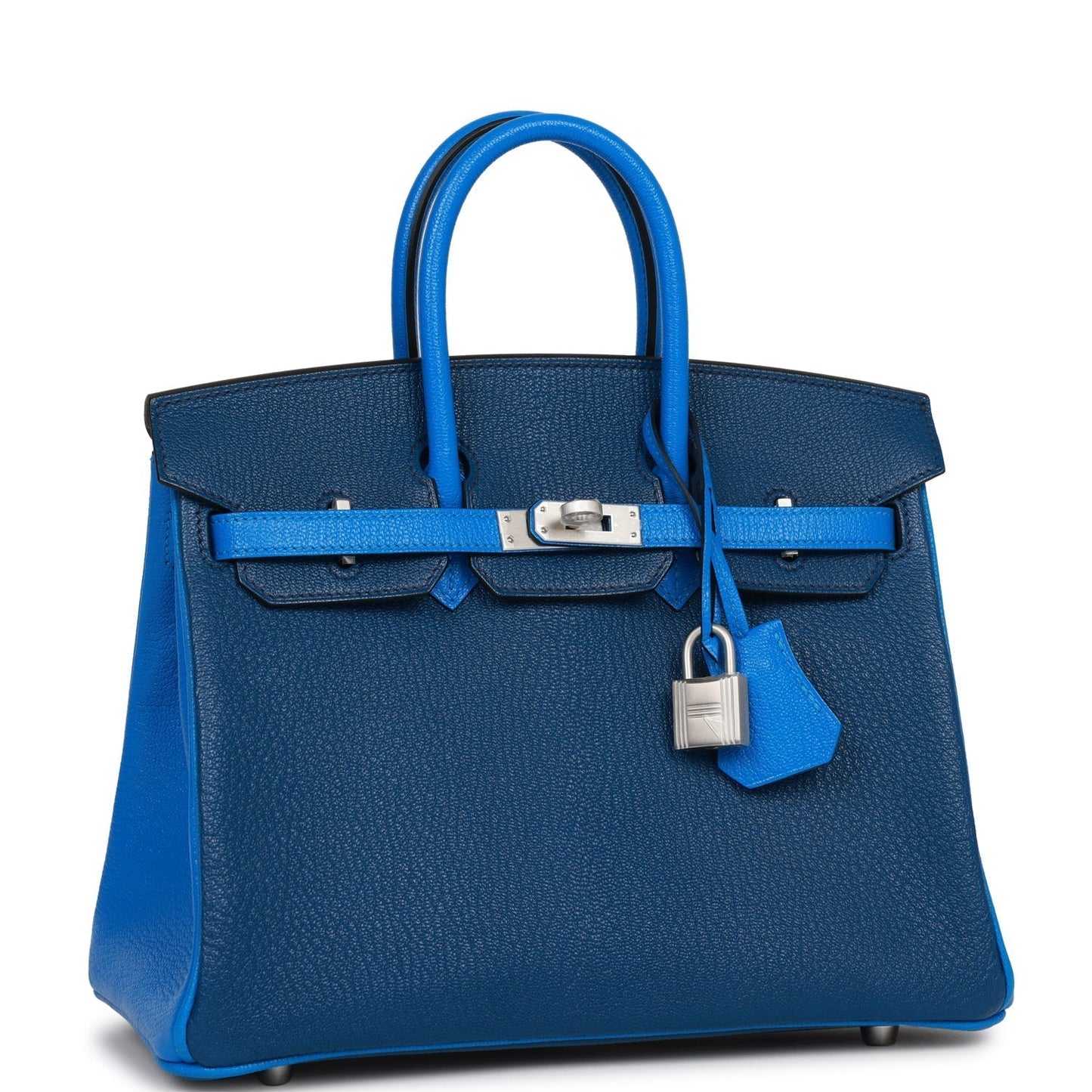 Luxury Hermes Special Order (HSS) Birkin 25 Bleu Hydra and Bleu Saphir Chèvre Brushed Palladium Hardware