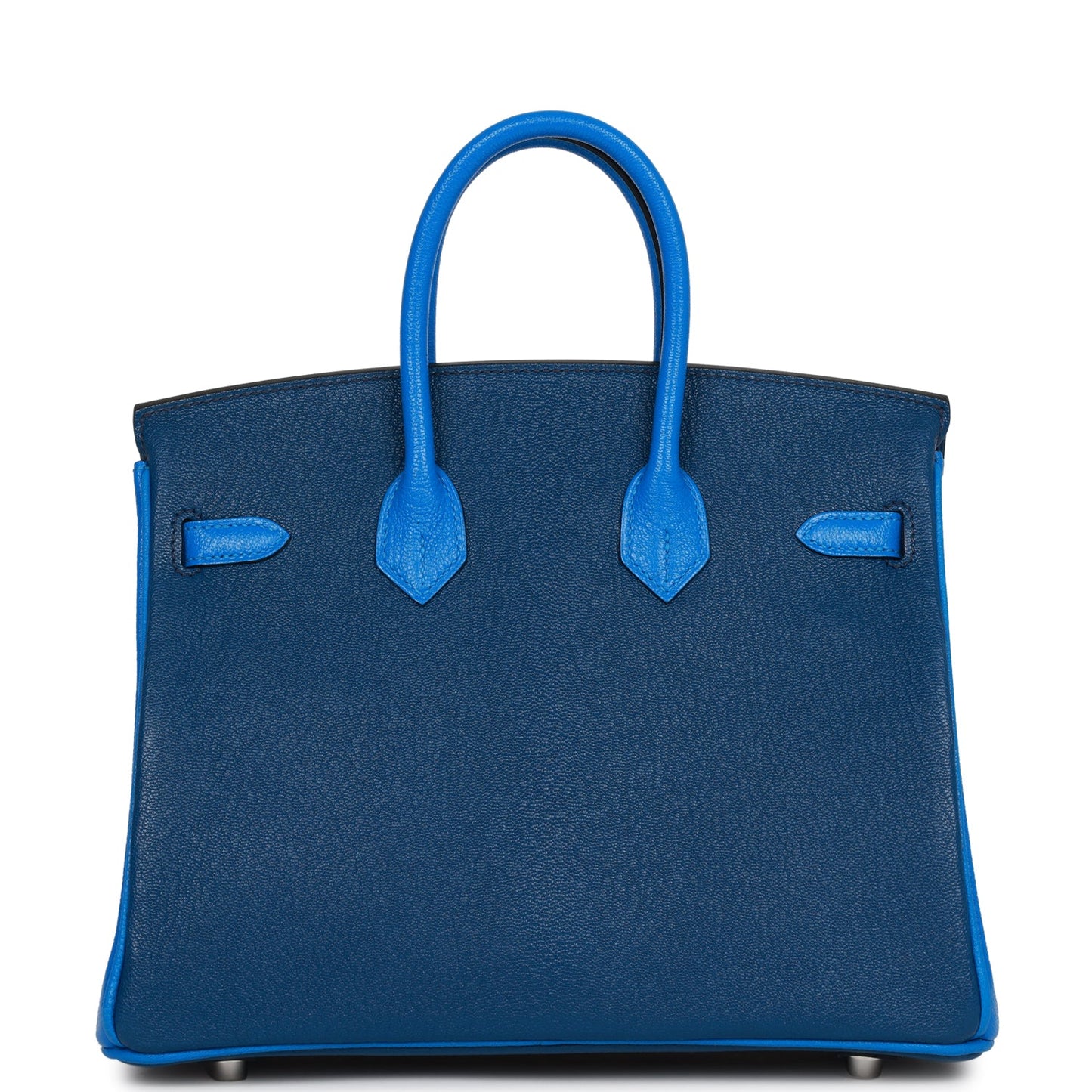 Luxury Hermes Special Order (HSS) Birkin 25 Bleu Hydra and Bleu Saphir Chèvre Brushed Palladium Hardware
