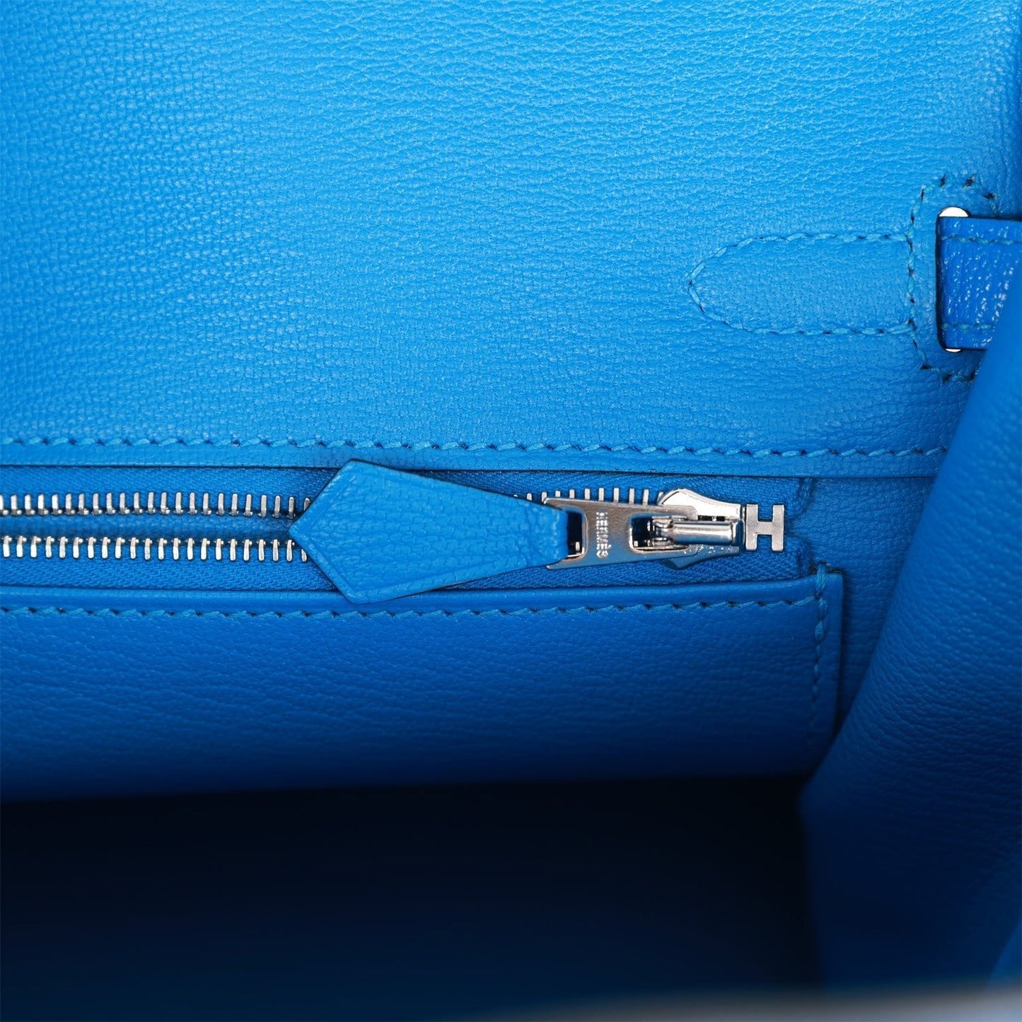 Luxury Hermes Special Order (HSS) Birkin 25 Bleu Hydra and Bleu Saphir Chèvre Brushed Palladium Hardware
