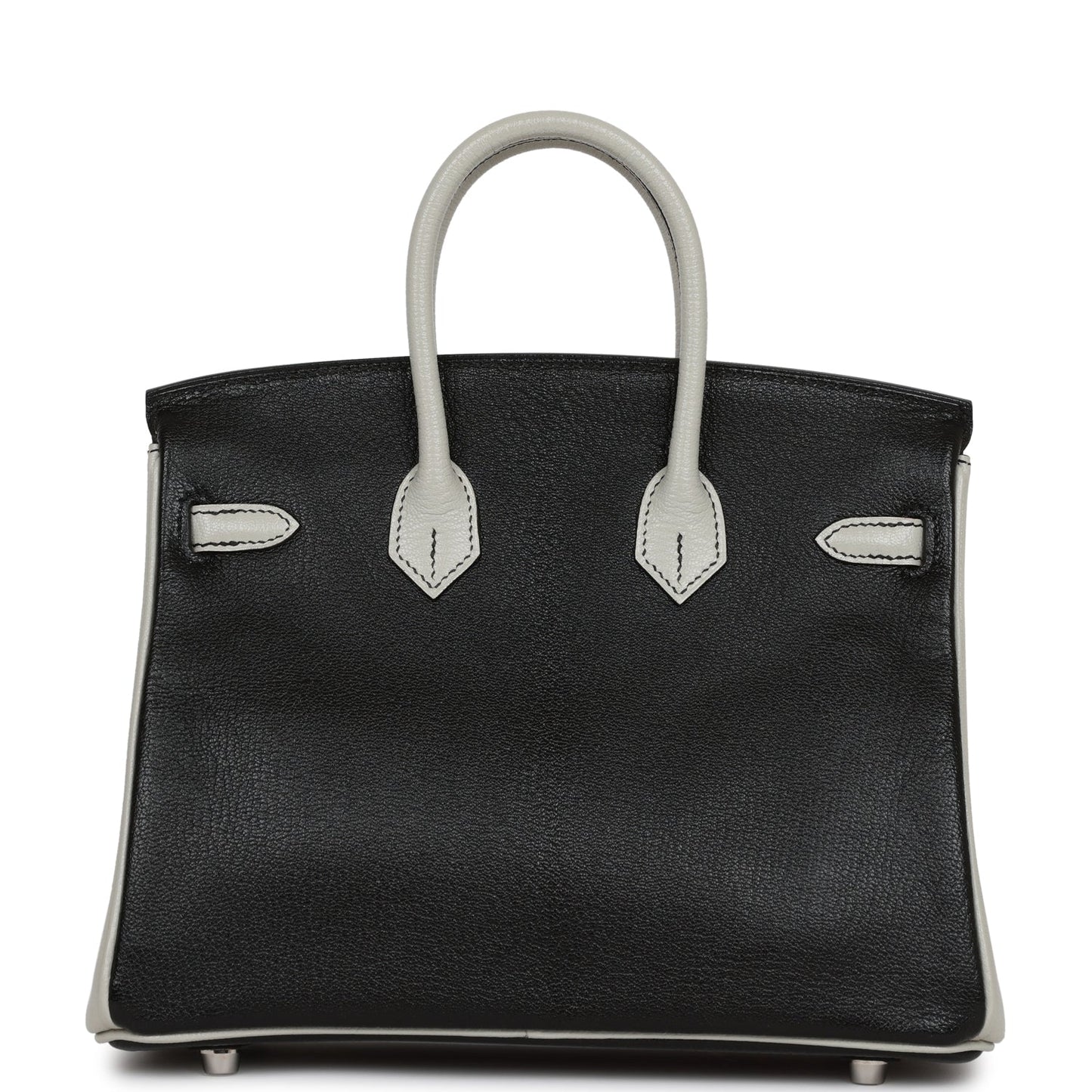 Luxury Hermes Special Order (HSS) Birkin 25 Black and Gris Perle Chèvre Brushed Palladium Hardware