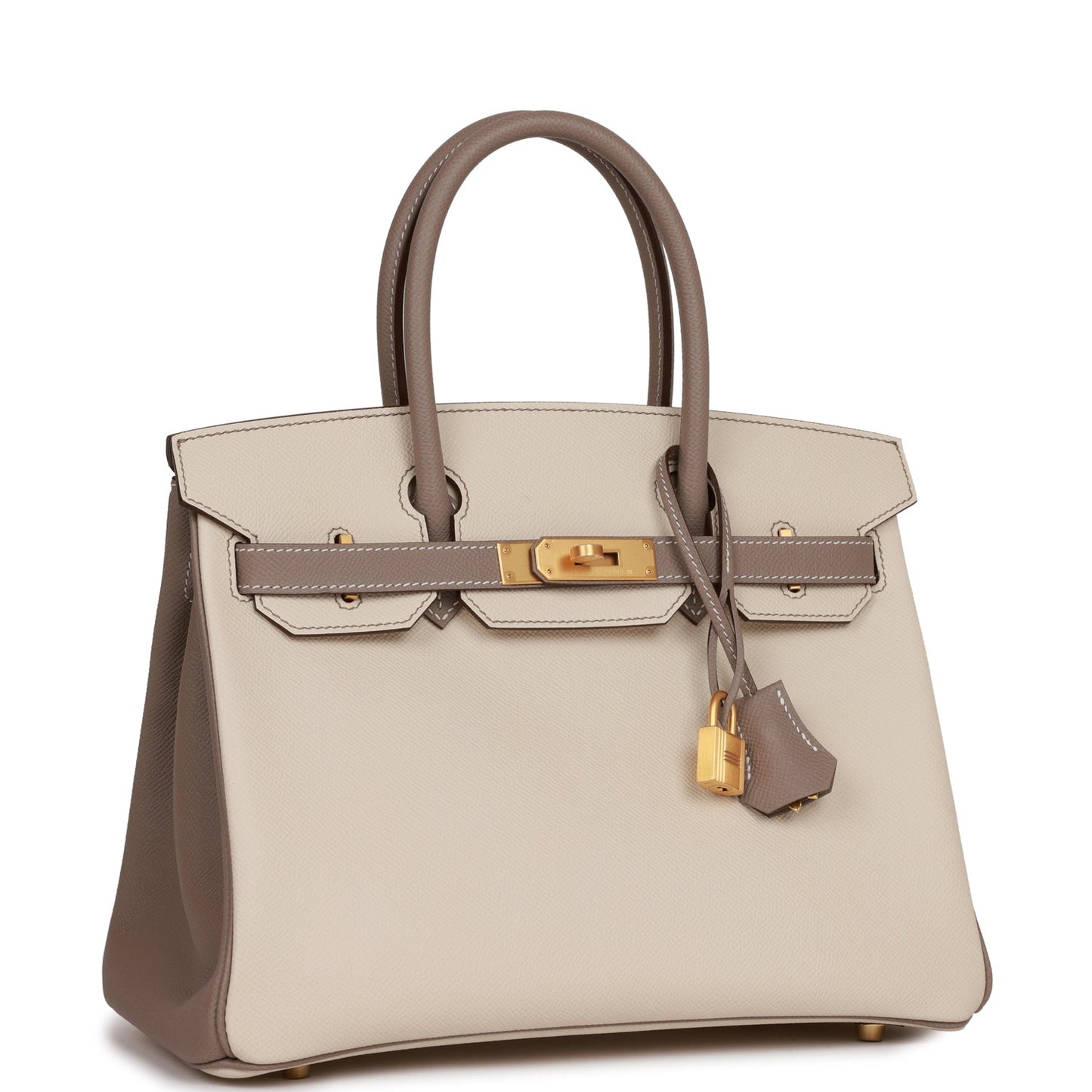 Luxury Hermes Special Order (HSS) Birkin 30 Craie and Gris Asphalte Epsom Brushed Gold Hardware