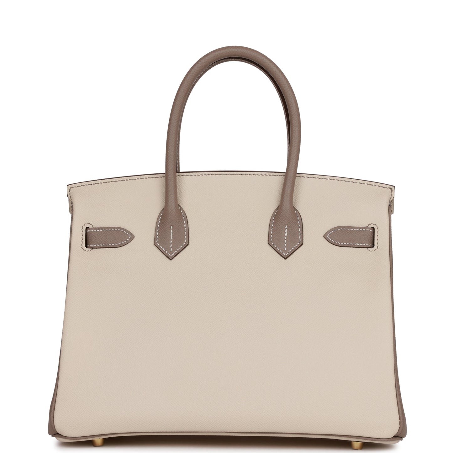 Luxury Hermes Special Order (HSS) Birkin 30 Craie and Gris Asphalte Epsom Brushed Gold Hardware