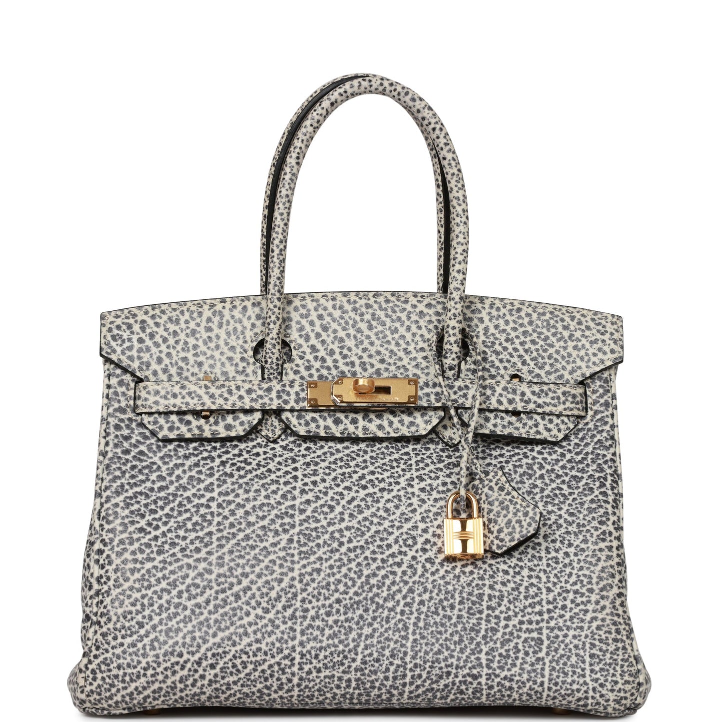 Vintage Luxury Hermes Birkin 30 White Dalmatian Buffalo Gold Hardware