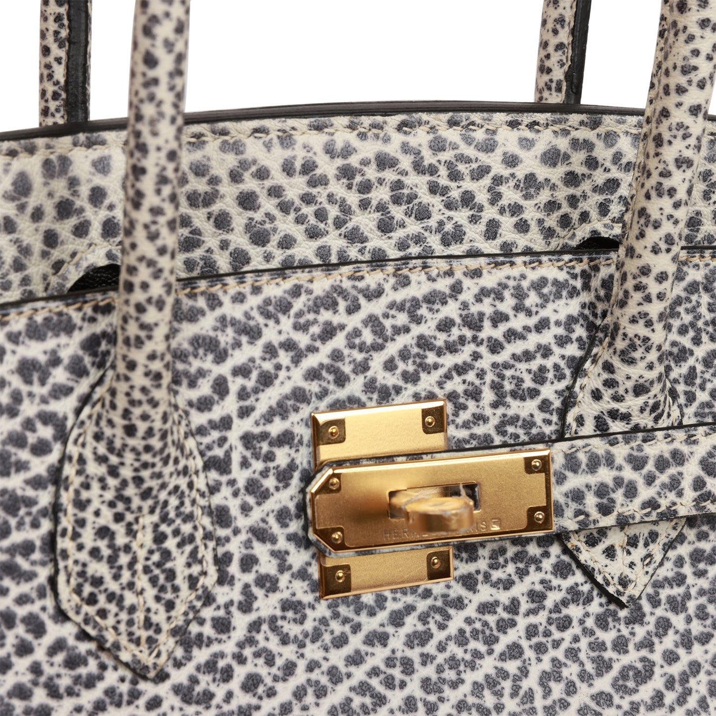 Vintage Luxury Hermes Birkin 30 White Dalmatian Buffalo Gold Hardware