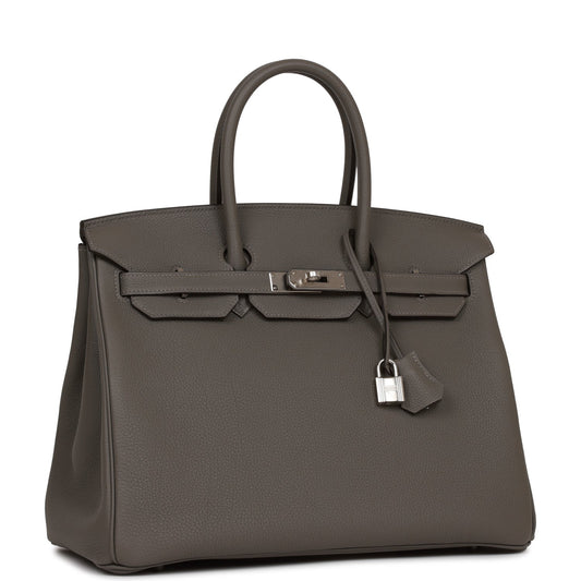 Luxury Hermes Birkin 35 Gris Meyer Togo Palladium Hardware