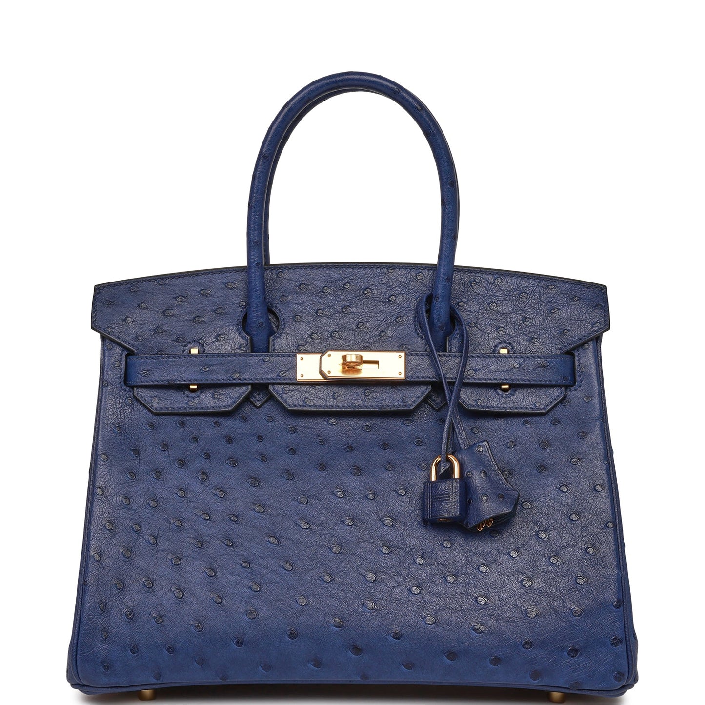 Luxury Hermes Birkin 30 Bleu Saphir Ostrich Gold Hardware