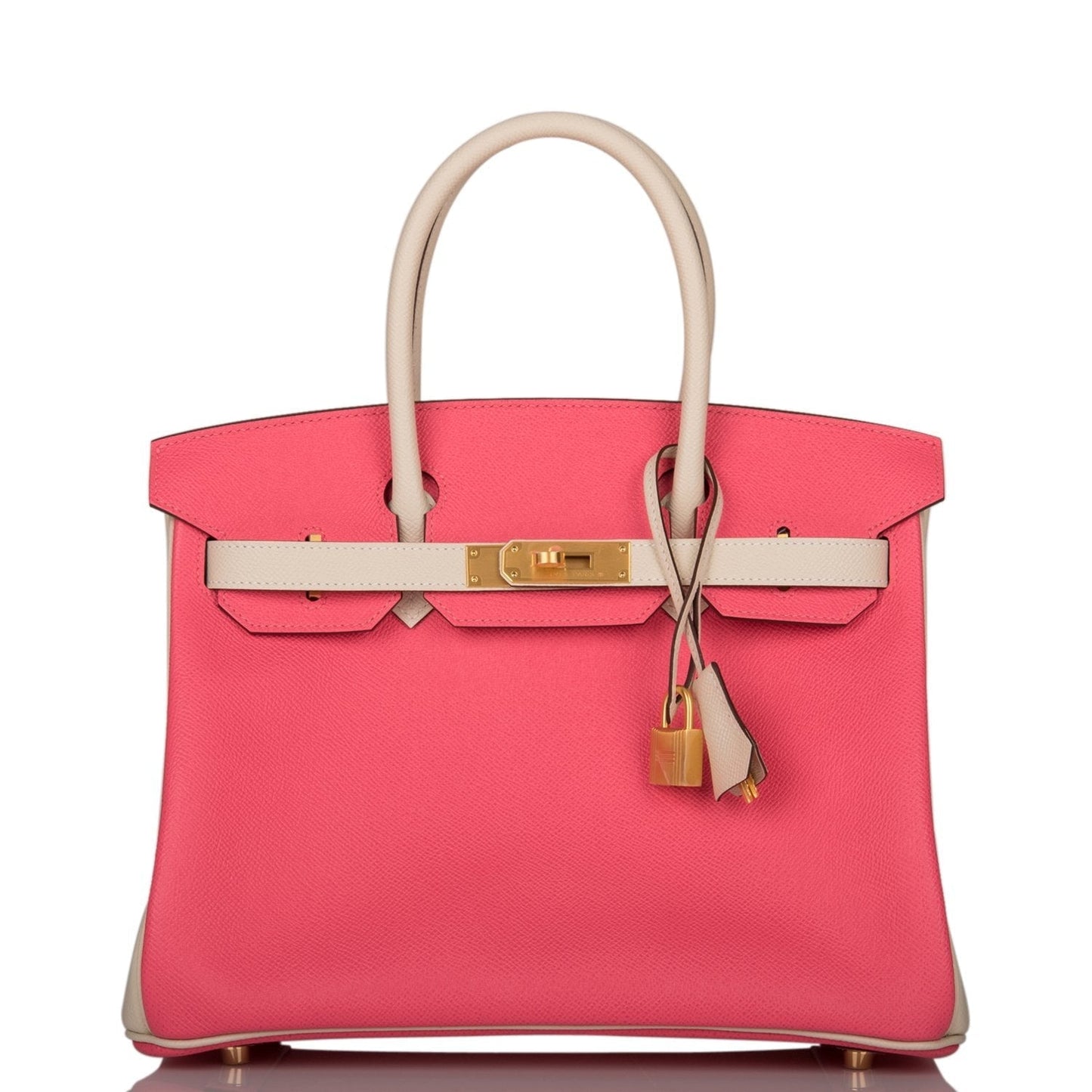 Luxury Hermes Special Order (HSS) Birkin 30 Craie and Rose Azalee Epsom Brushed Gold Hardware