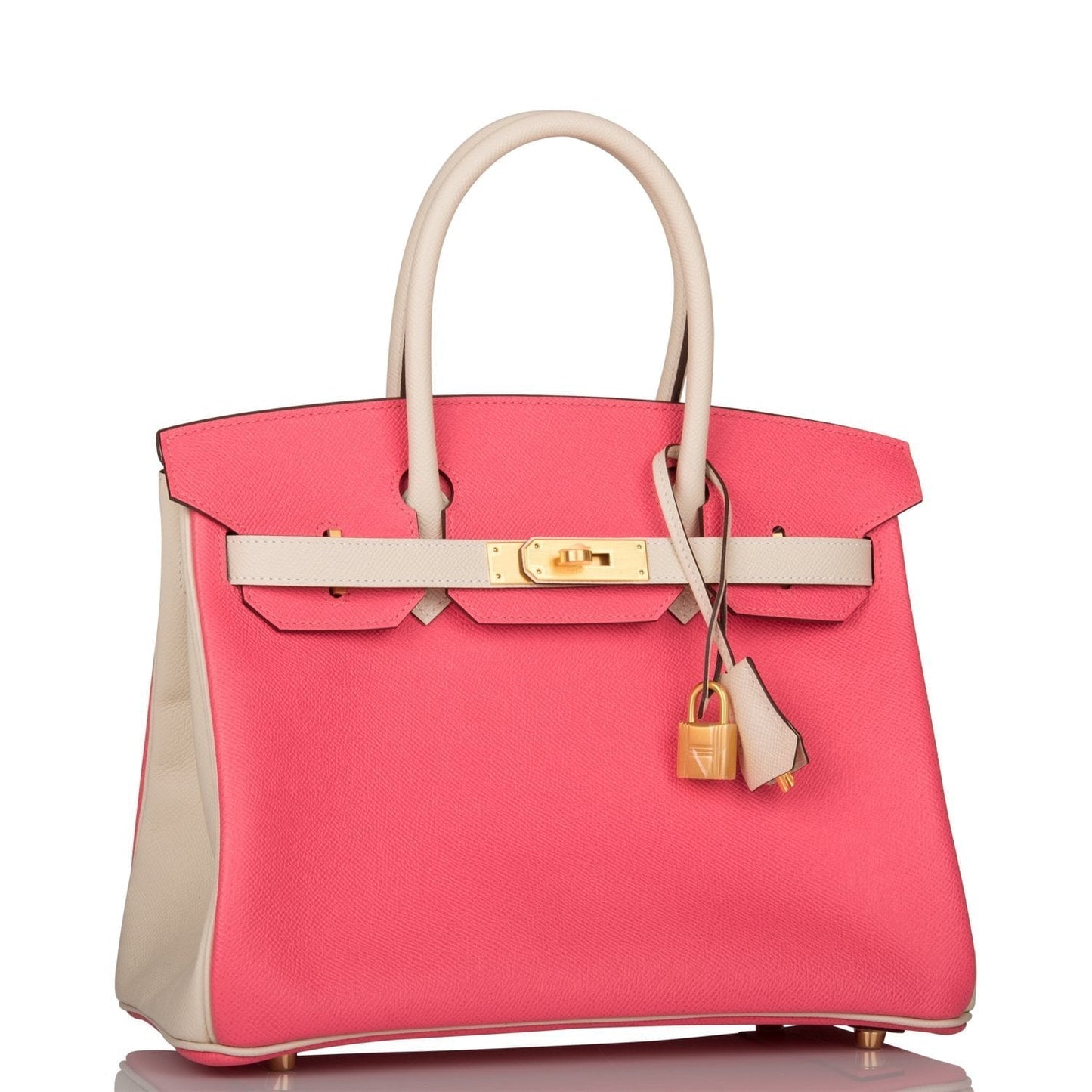 Luxury Hermes Special Order (HSS) Birkin 30 Craie and Rose Azalee Epsom Brushed Gold Hardware